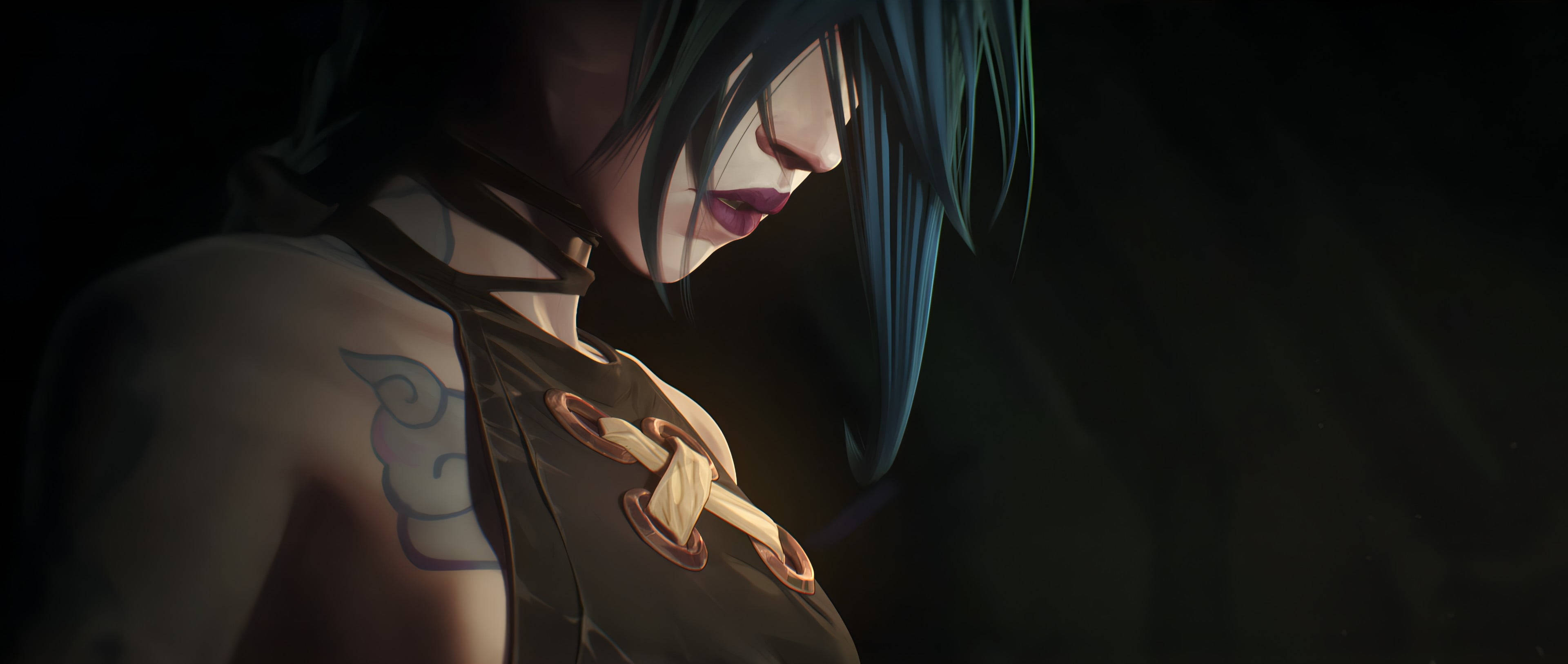 Arcane League Of Legends, blue hair, cloud tattoo, 4K Desktop Wallpaper