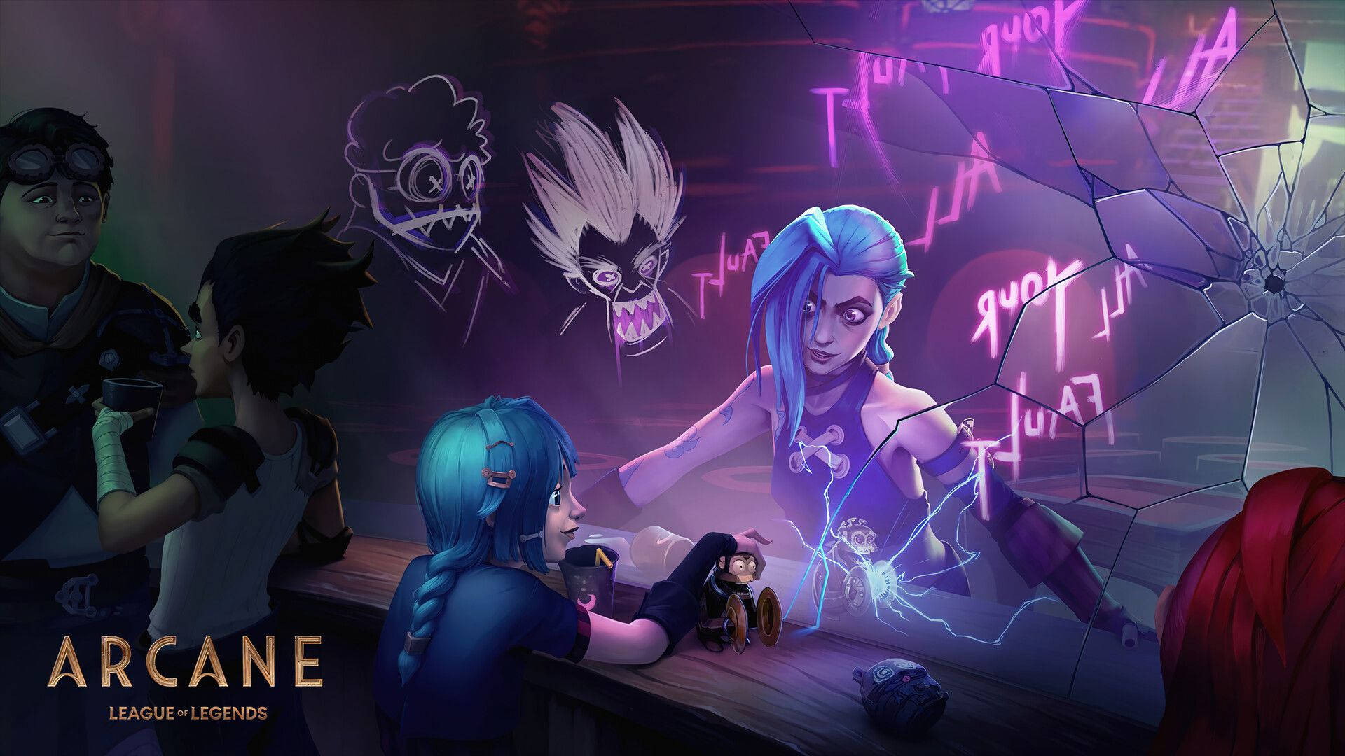 Arcane League Of Legends, blue-haired character, lightning, Full HD Desktop Wallpaper
