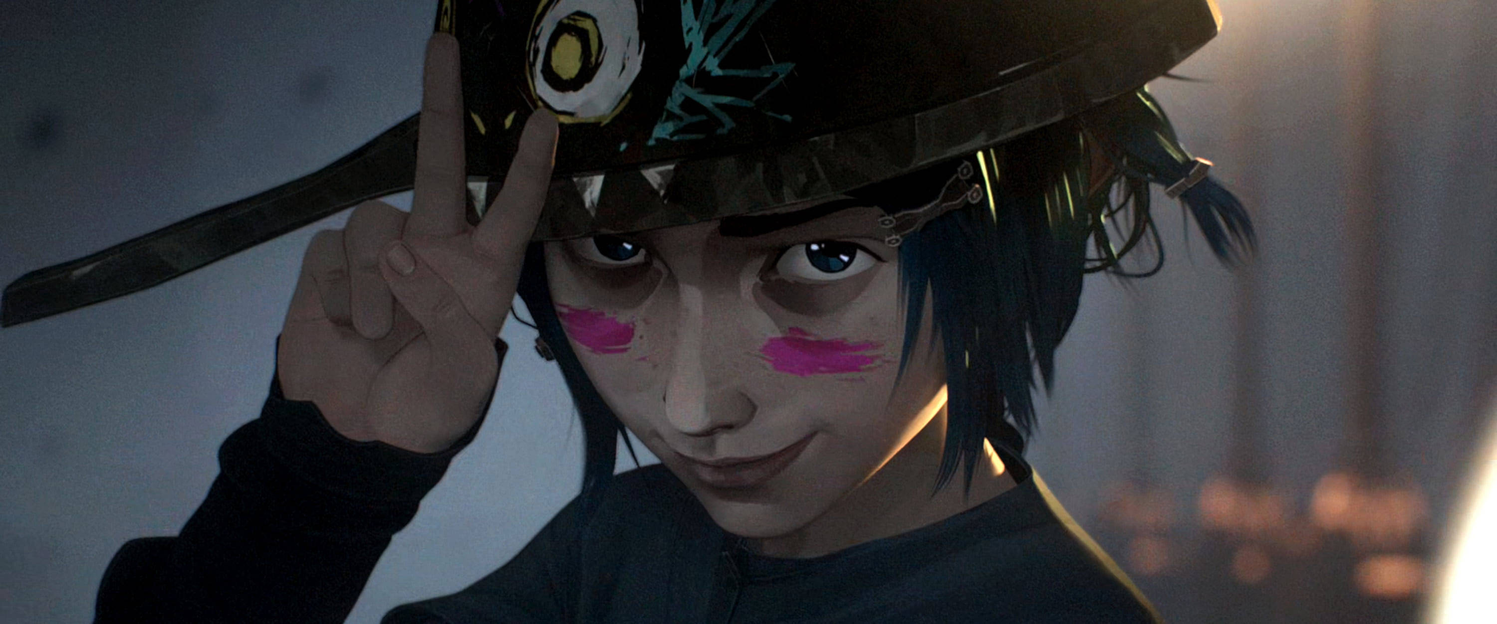 Arcane League Of Legends, blue hair, pink cheek marks, 2K Desktop Wallpaper