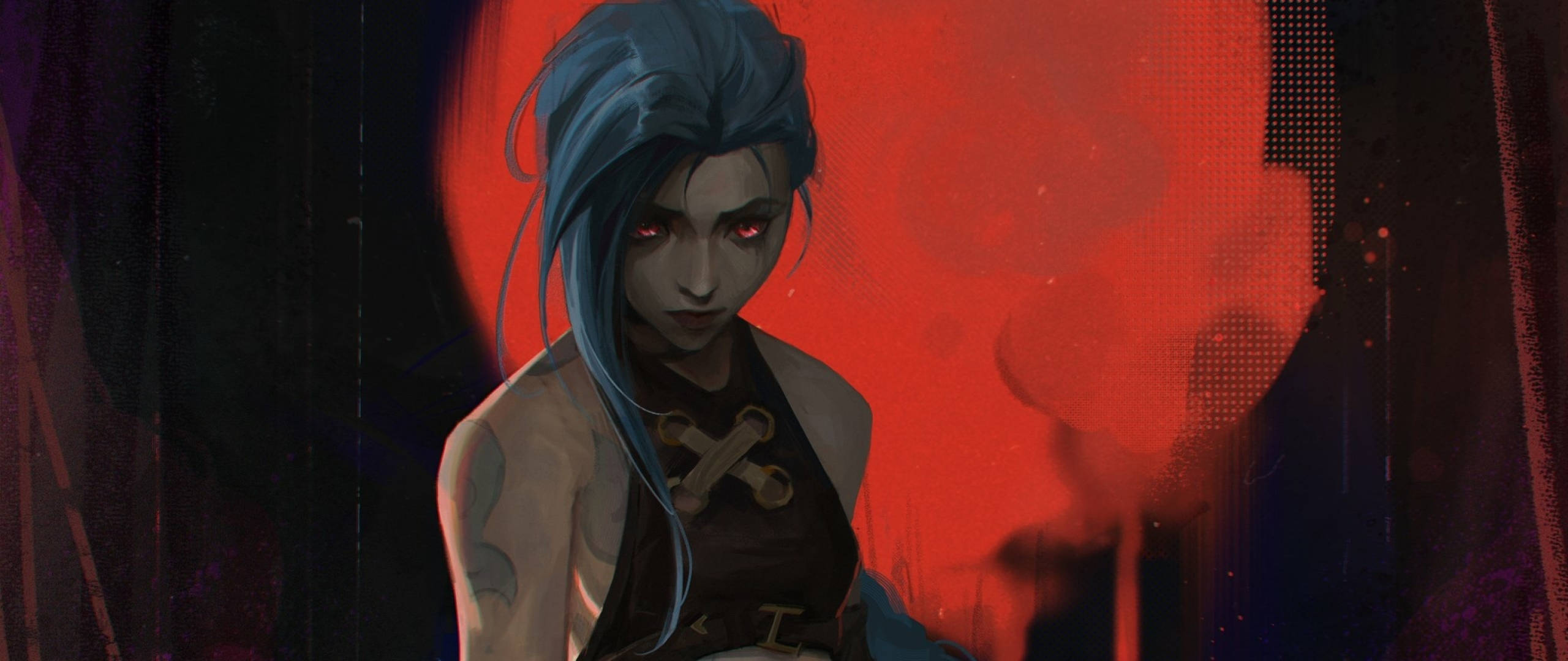 Arcane League Of Legends, blood moon, blue-haired anime girl, 2K Desktop Wallpaper