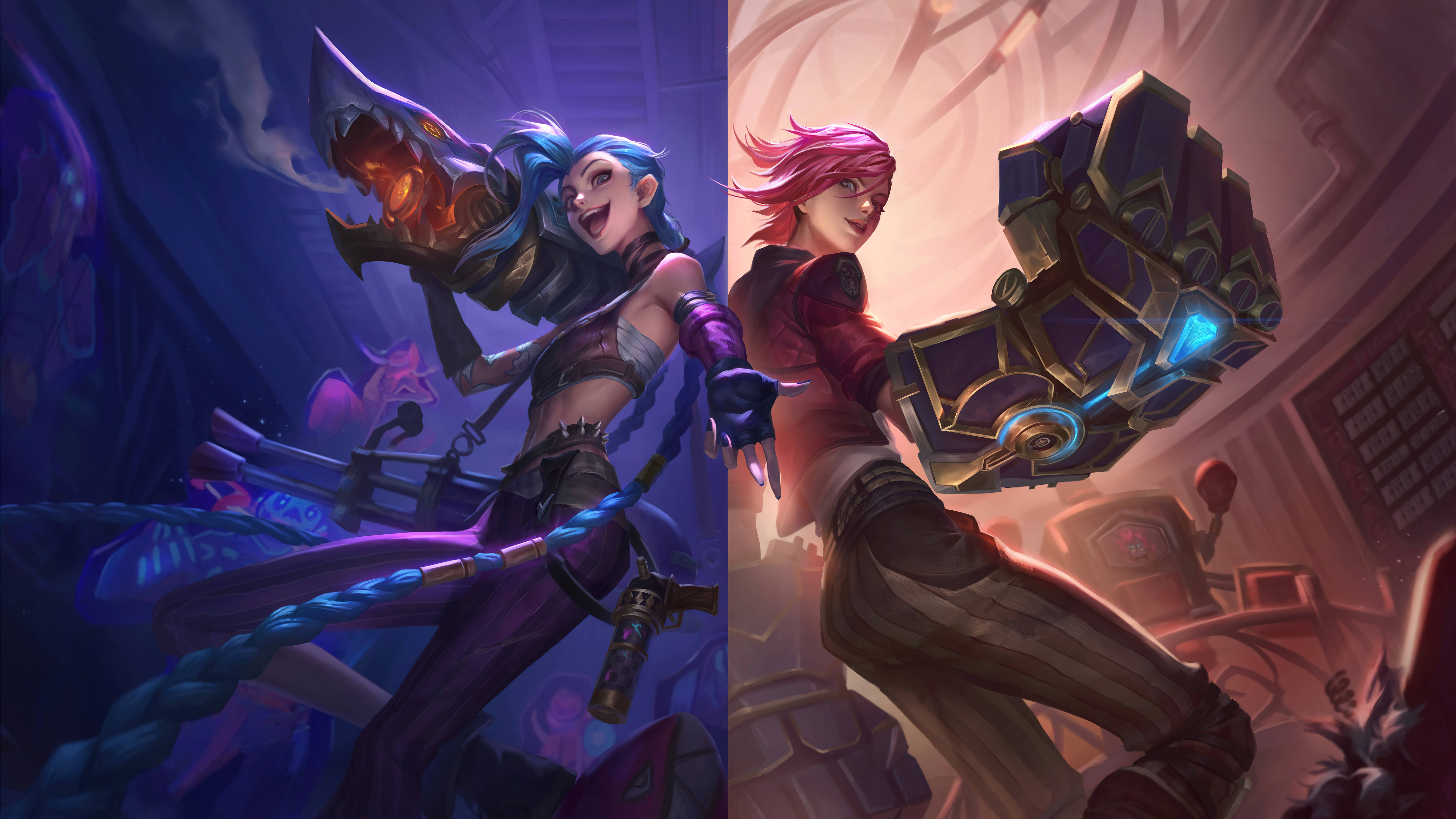 Arcane League Of Legends, rival sisters, blue hair, 8K Desktop Wallpaper
