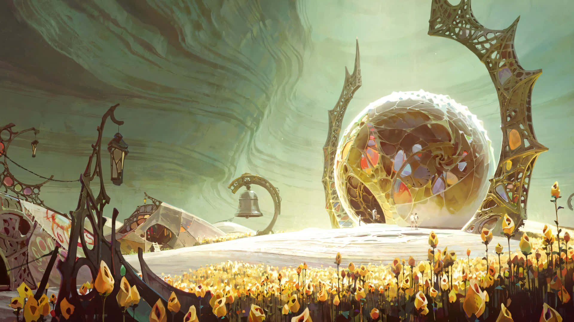 Arcane Season 2, golden sphere, ornate arches, Full HD Desktop Wallpaper