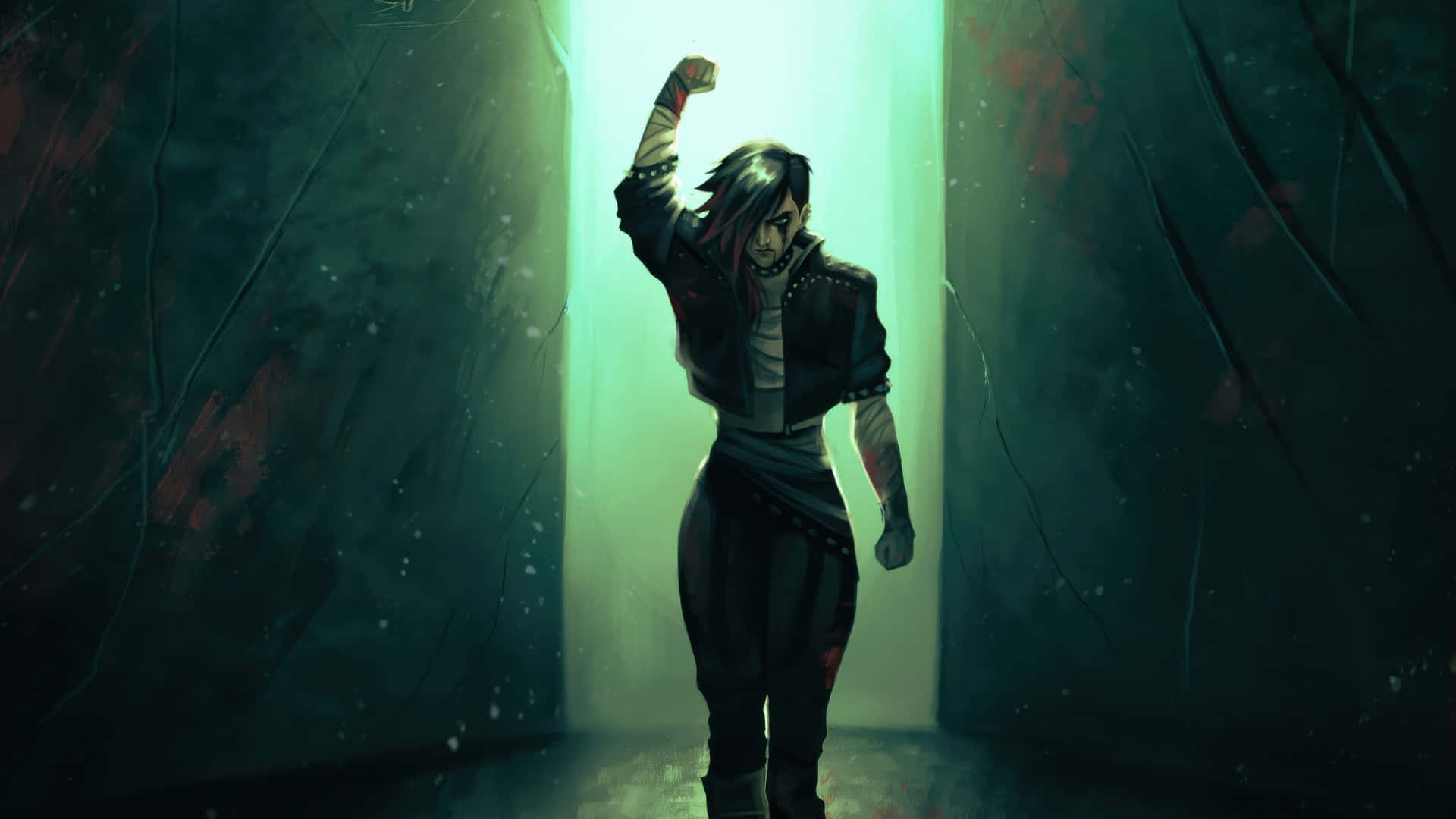 Arcane Season 2, anime-style warrior, narrow tunnel, Full HD Desktop Wallpaper
