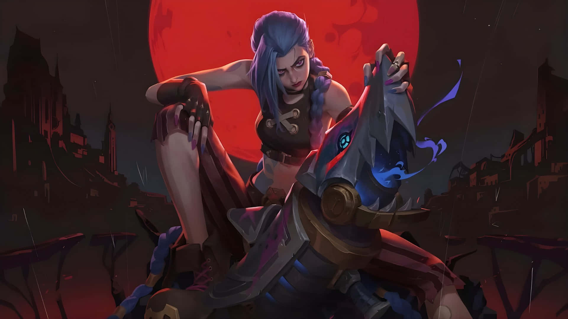 Arcane Season 2, blue-haired warrior, dark armor, Full HD Desktop Wallpaper
