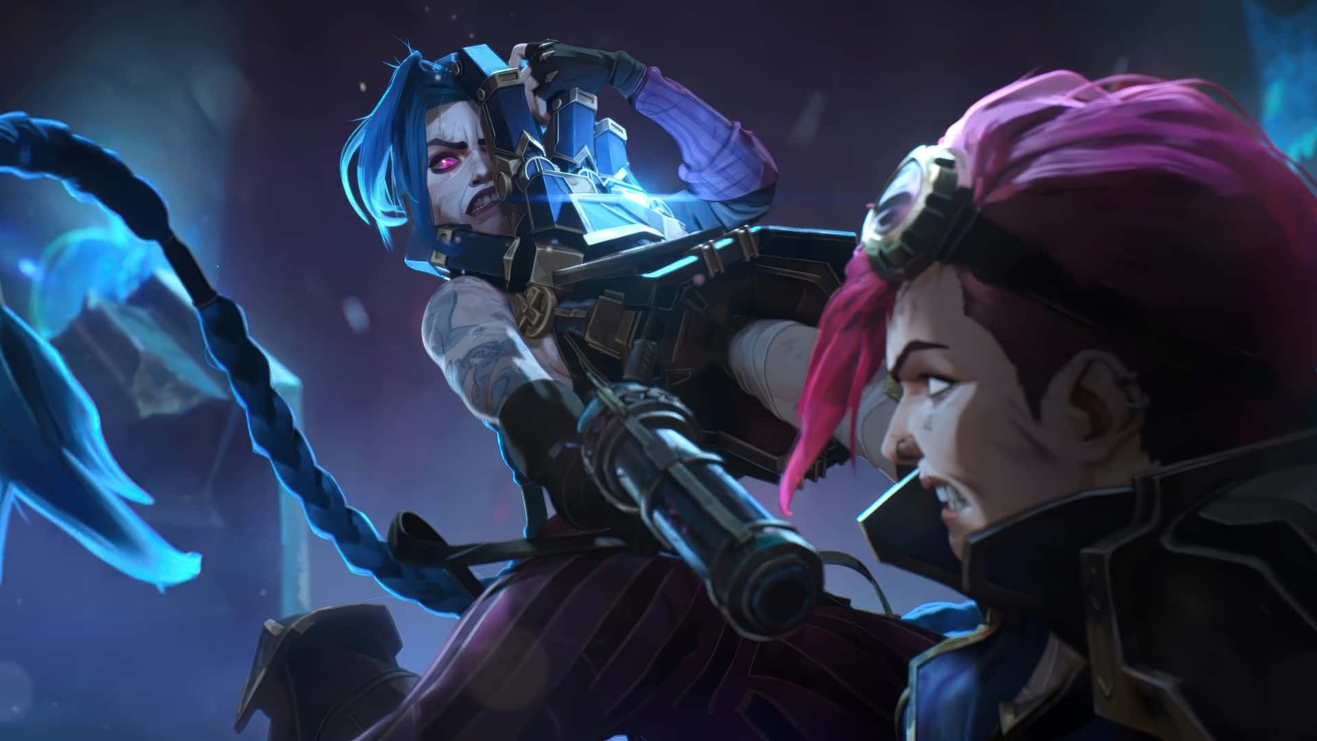 Arcane Season 2, blue-haired warrior, glowing eyes, Full HD Desktop Wallpaper