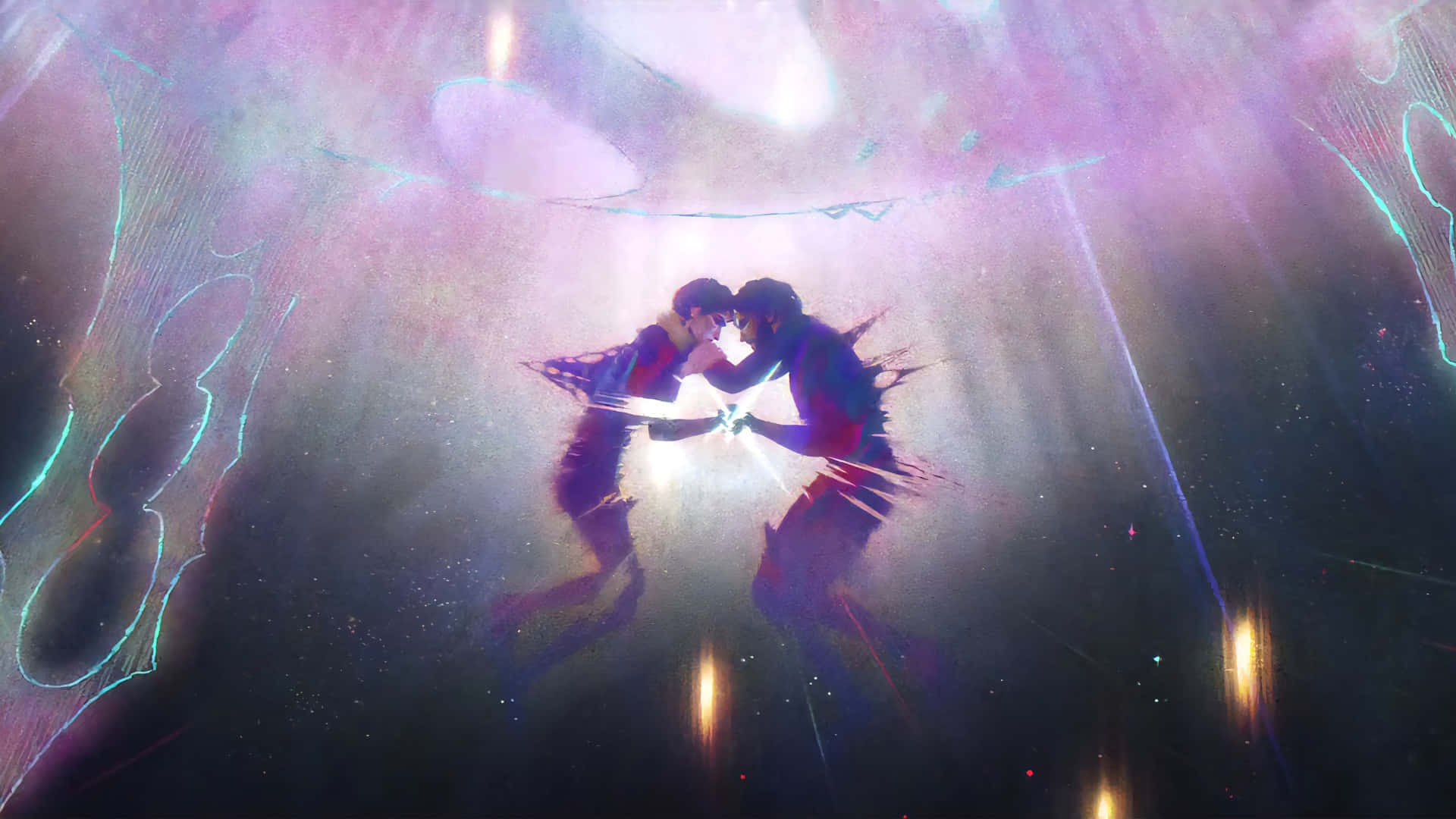 Arcane Season 2, cosmic storm, glowing purple teal and gold light streaks, Full HD Desktop Wallpaper