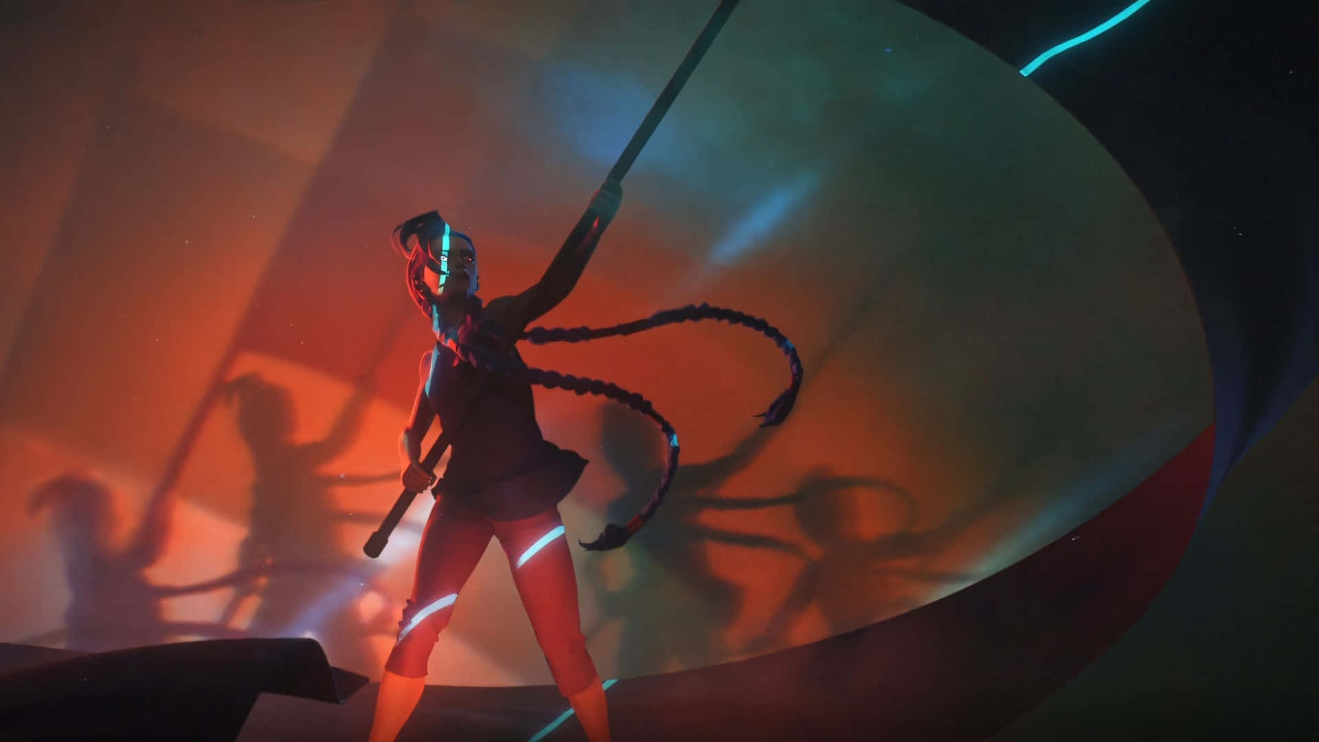 Arcane Season 2, glowing red gear, staff, Full HD Desktop Wallpaper