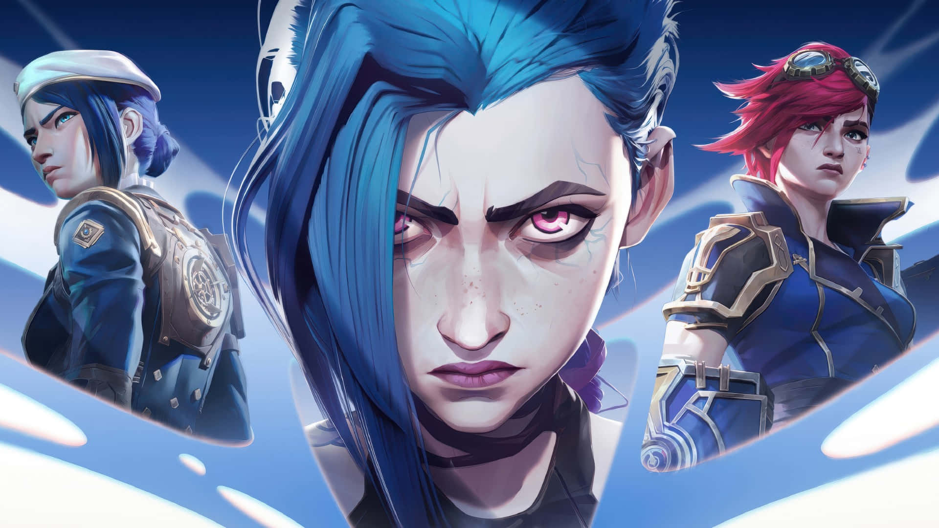 Arcane Season 2, blue hair, red hair, Full HD Desktop Wallpaper
