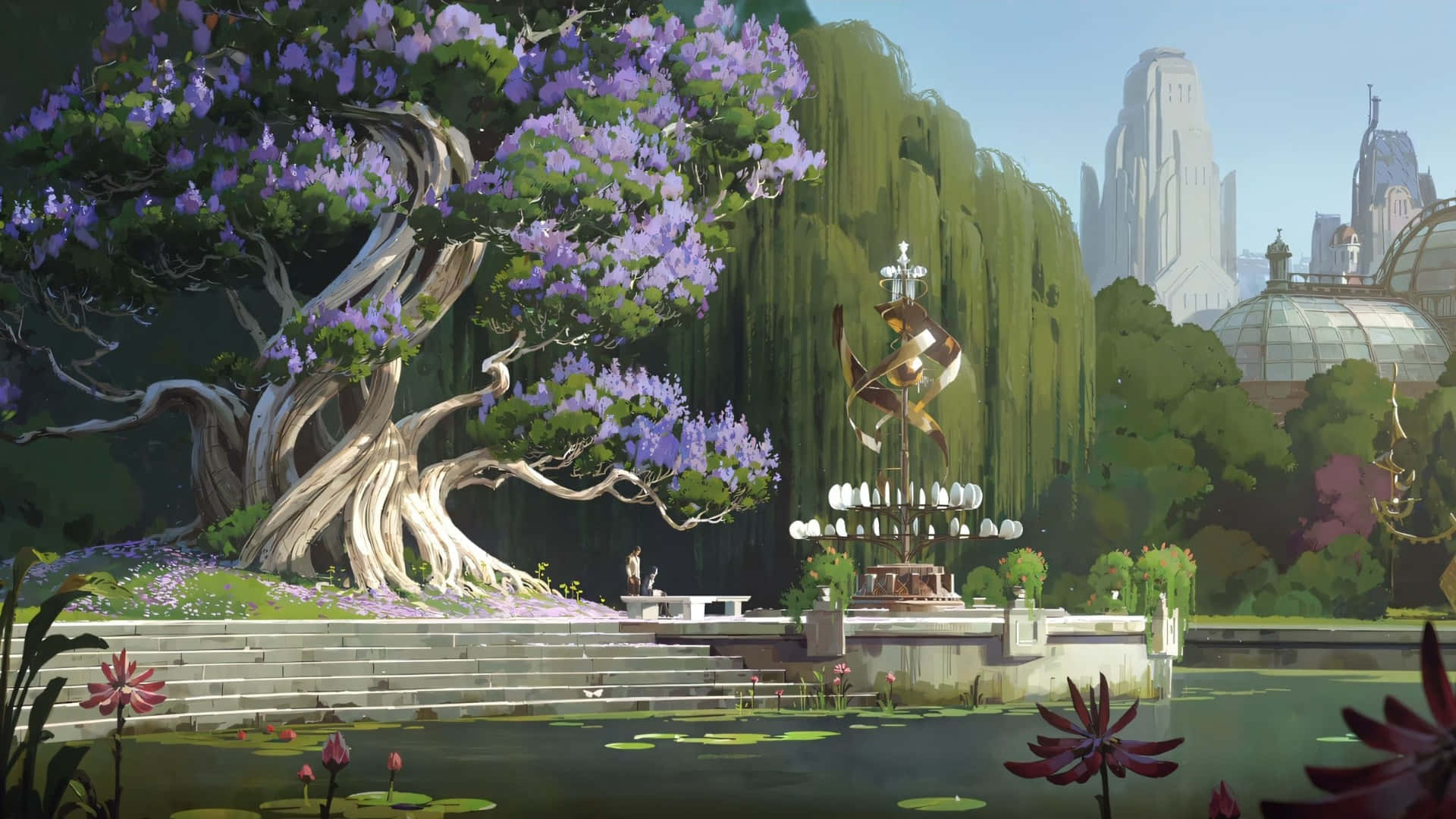 Arcane Season 2, ancient tree, purple blossoms, Full HD Desktop Wallpaper