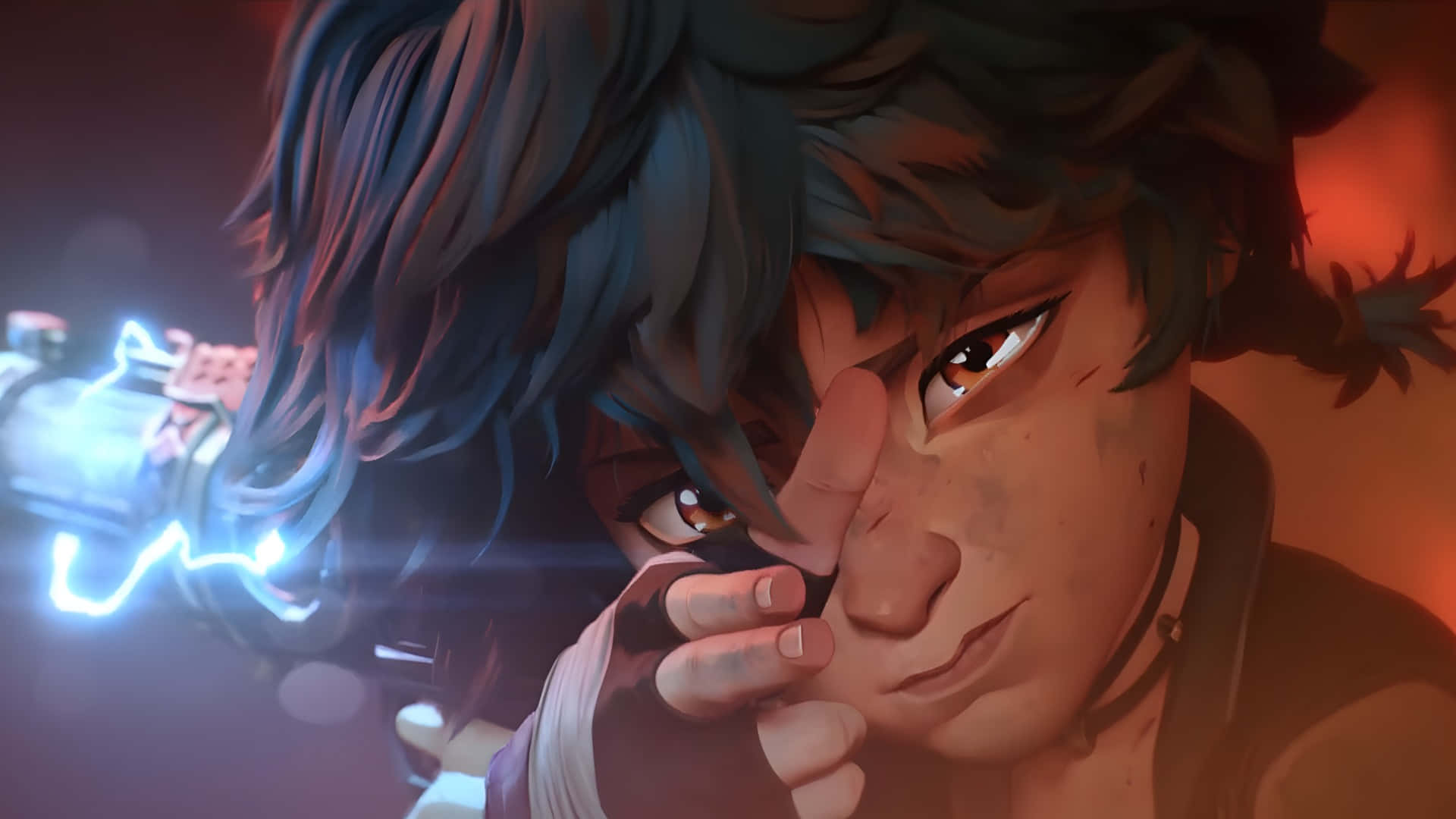 Arcane Season 2, blue hair, glowing weapon, Full HD Desktop Wallpaper