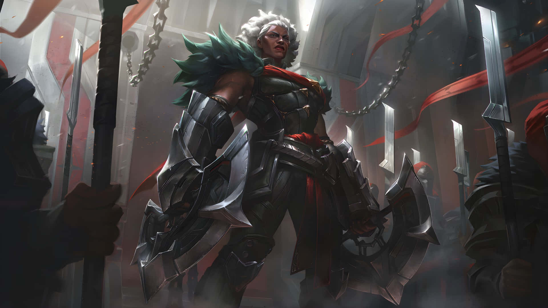 Arcane Season 2, white hair, green pauldrons, Full HD Desktop Wallpaper