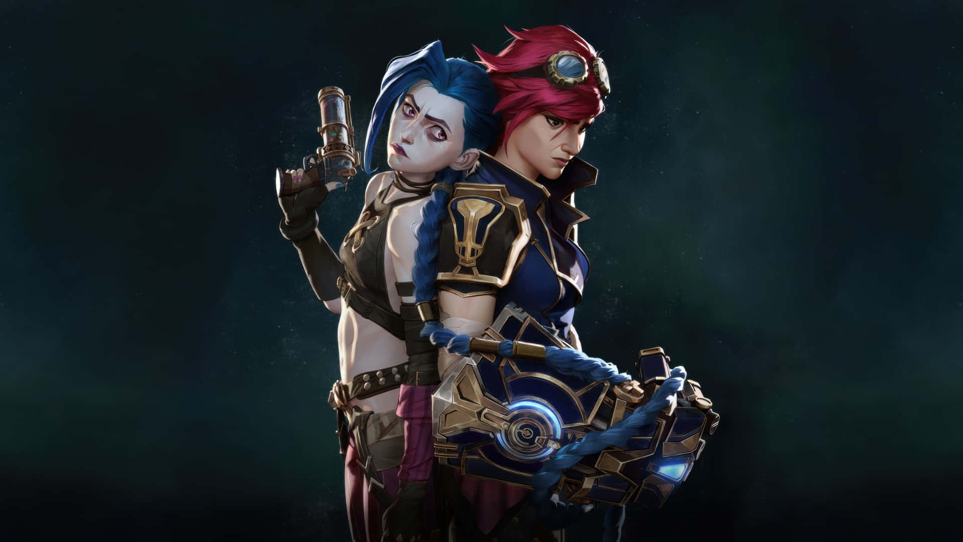 Arcane Season 2, blue hair, red hair, Full HD Desktop Wallpaper