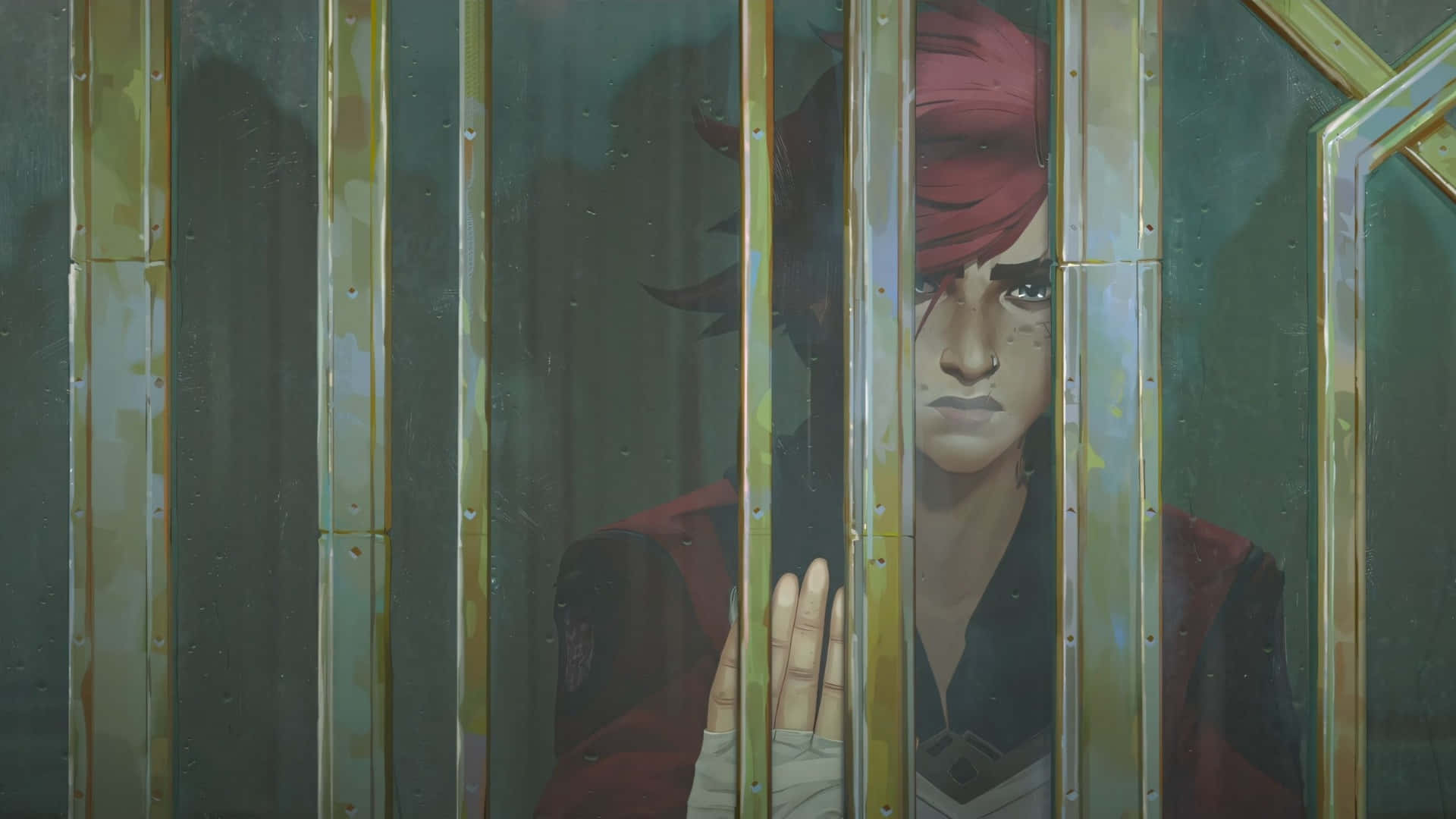 Arcane Season 2, prison cell, rusted golden bars, Full HD Desktop Wallpaper
