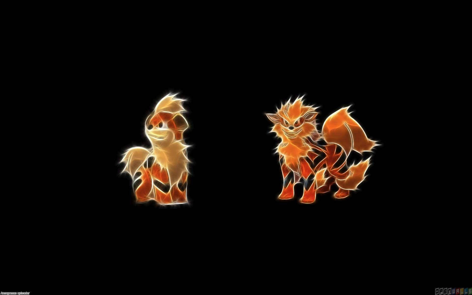 Arcanine, glowing, orange and yellow flames, Full HD Desktop Wallpaper