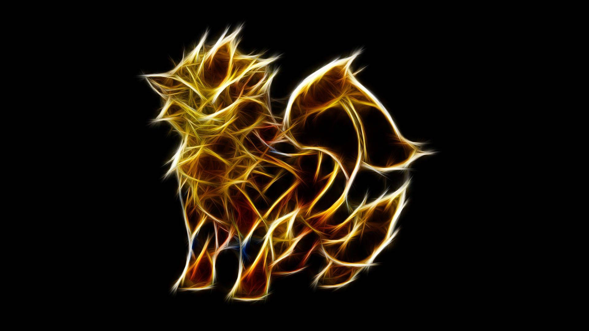 Arcanine, flaming outline, golden fractal lines, Full HD Desktop Wallpaper
