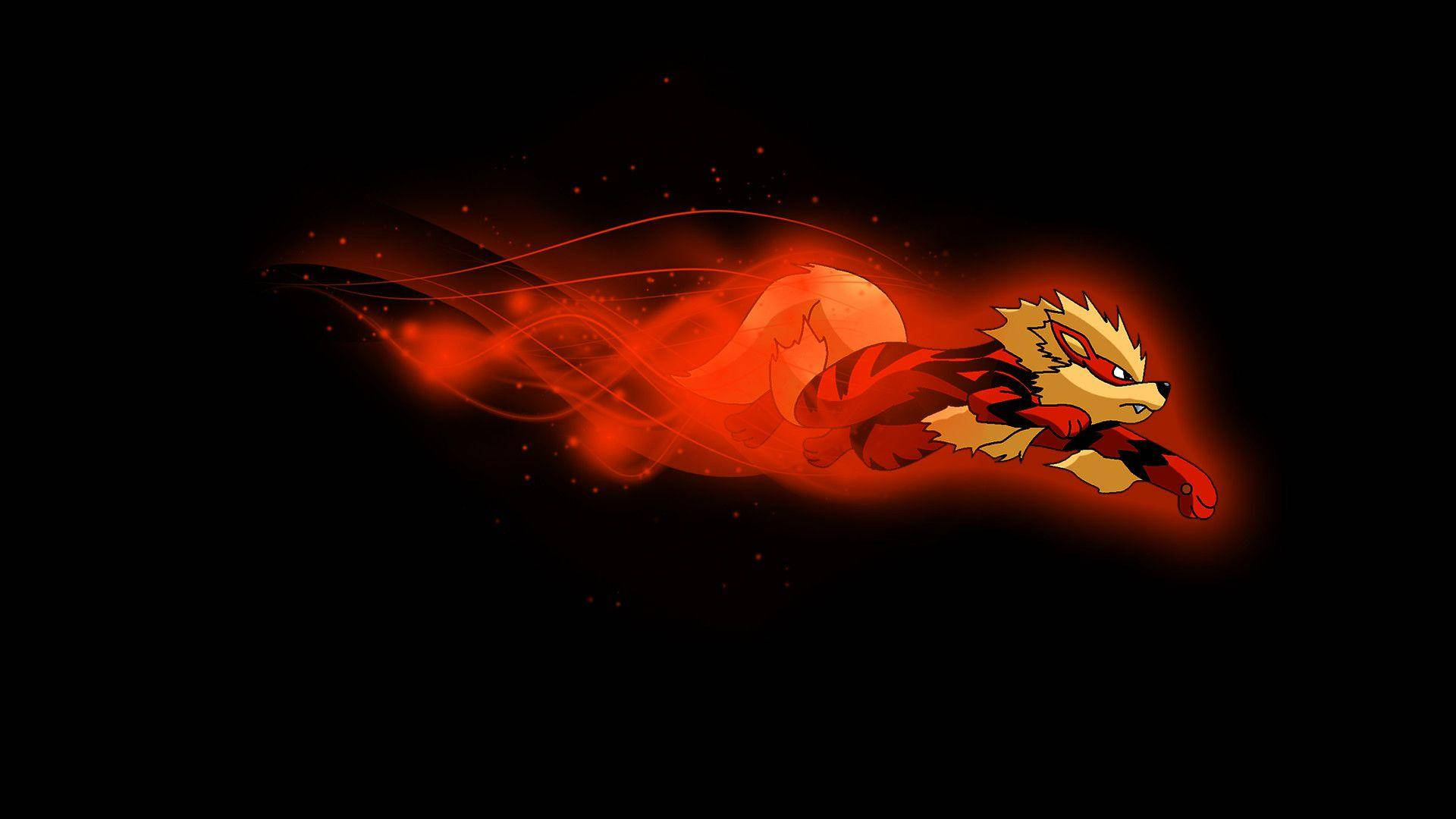 Arcanine, flaming red, fiery fox-like creature, Full HD Desktop Wallpaper