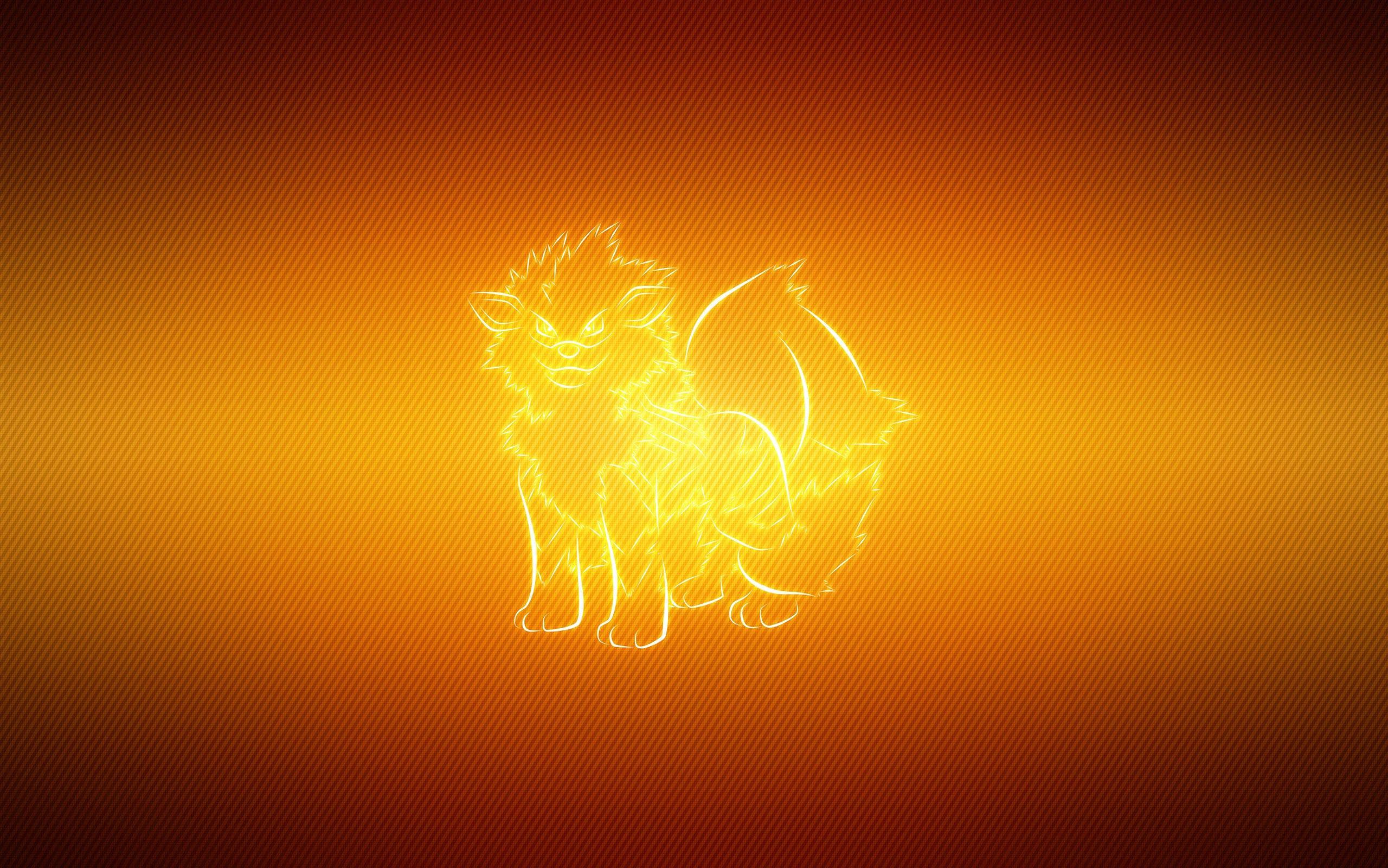 neon arcanine, fox-like creature, neon outline, 2K Desktop Wallpaper