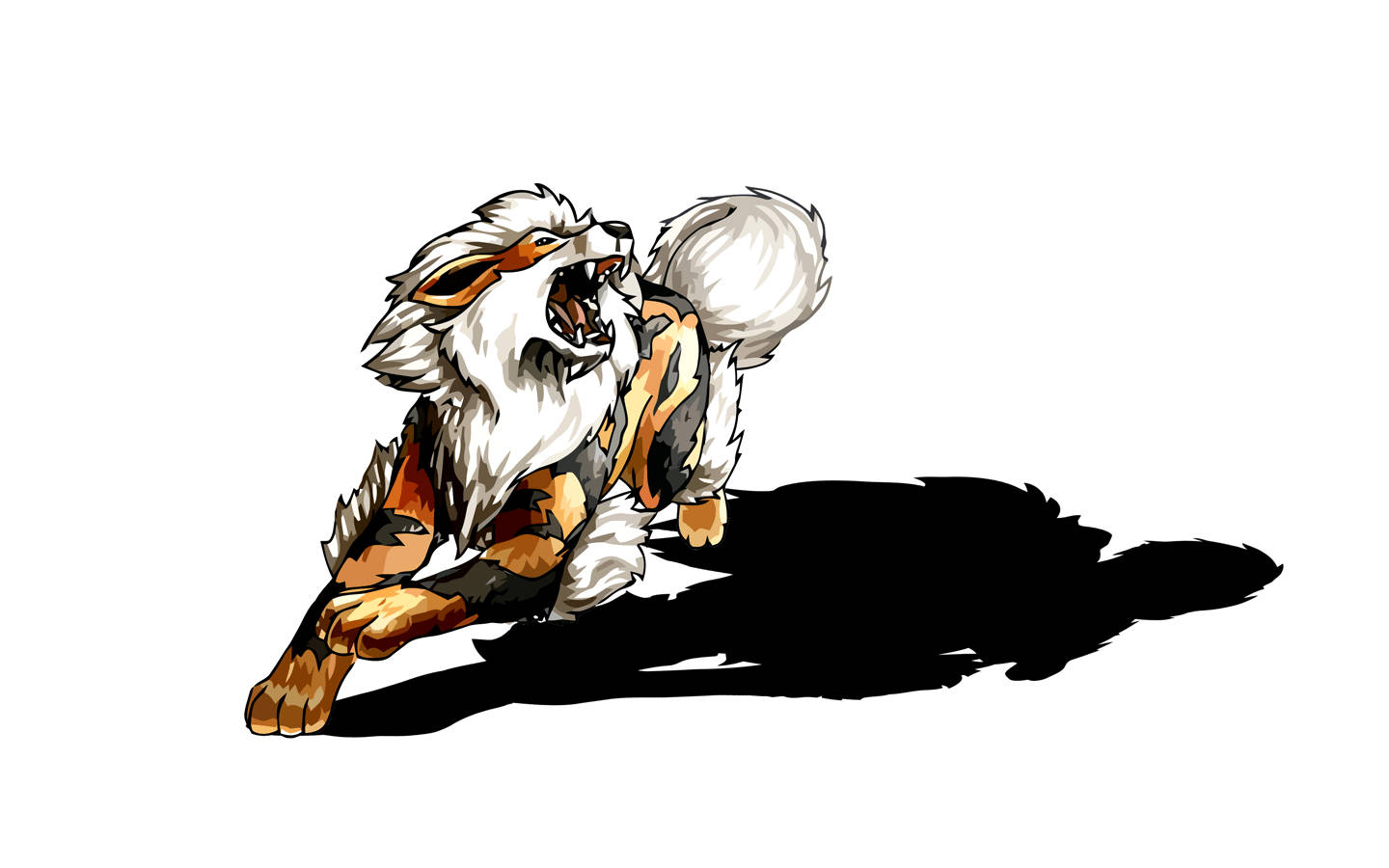 Arcanine, roaring, white and orange fur, HD Desktop Wallpaper