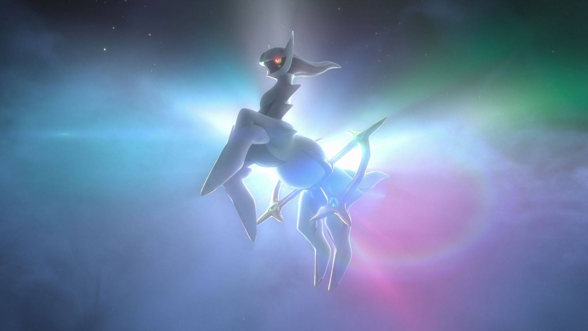 Arceus, glowing white mythical creature, red eyes, Full HD Desktop Wallpaper