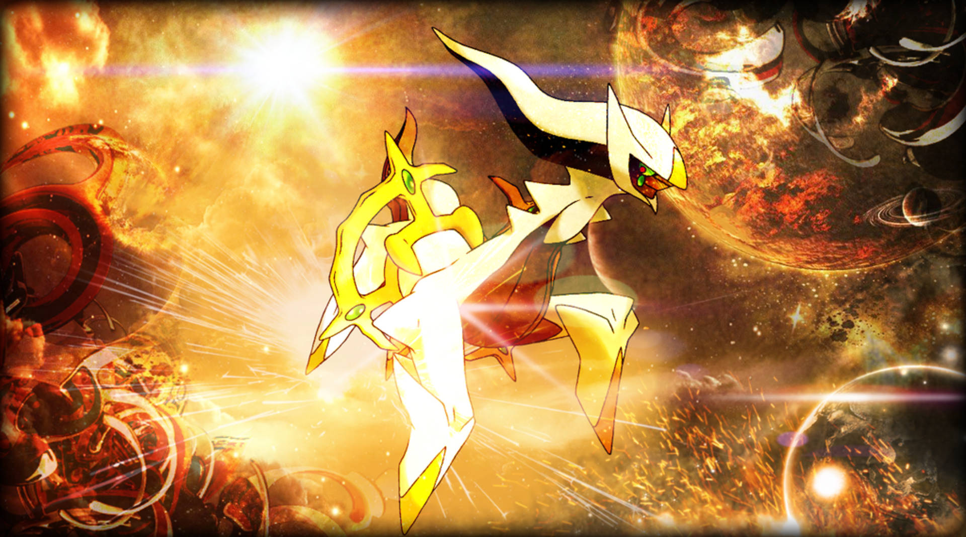 Arceus, bursting red, cosmic backdrop, Full HD Desktop Wallpaper