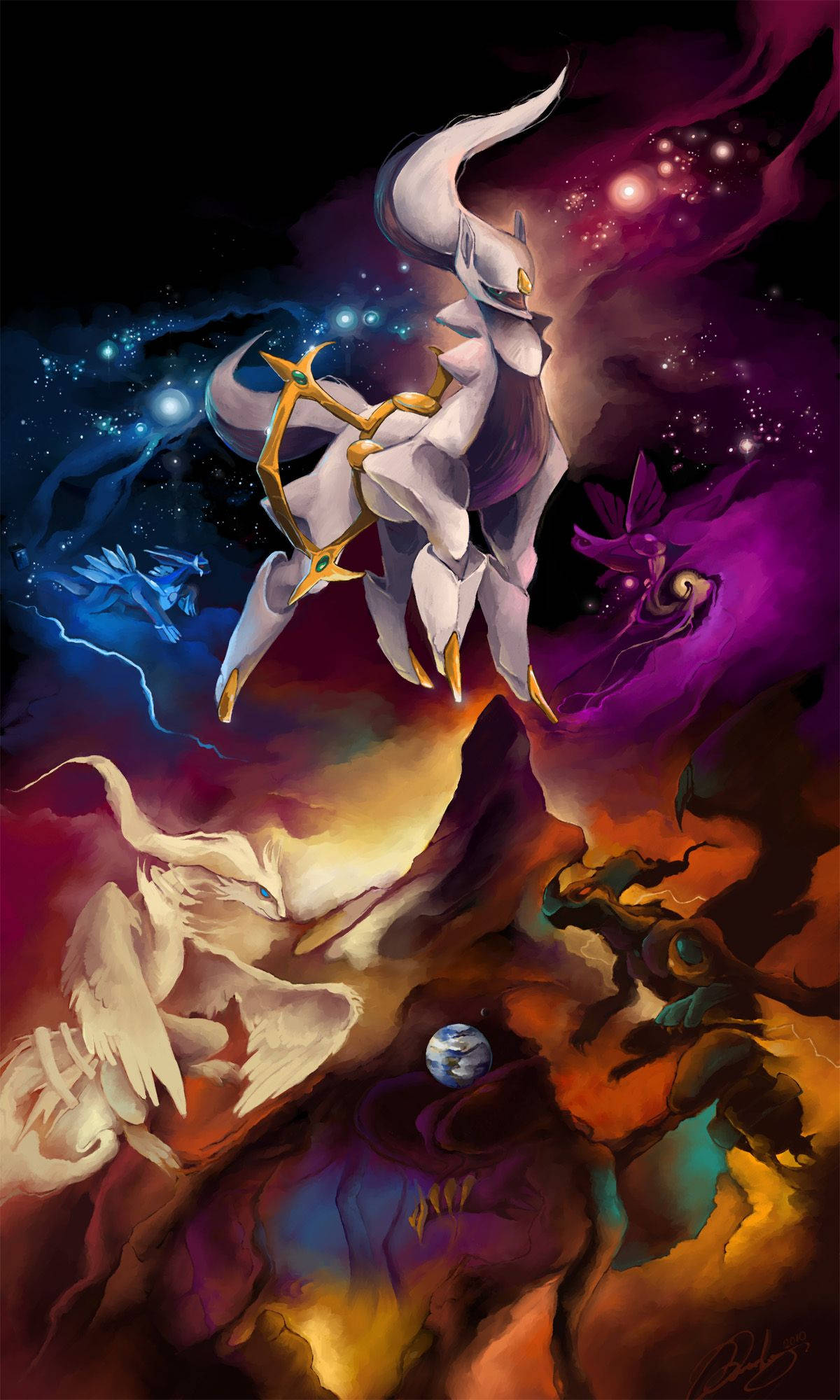 Arceus, white dragon, cosmic storm, Full HD Phone Wallpaper