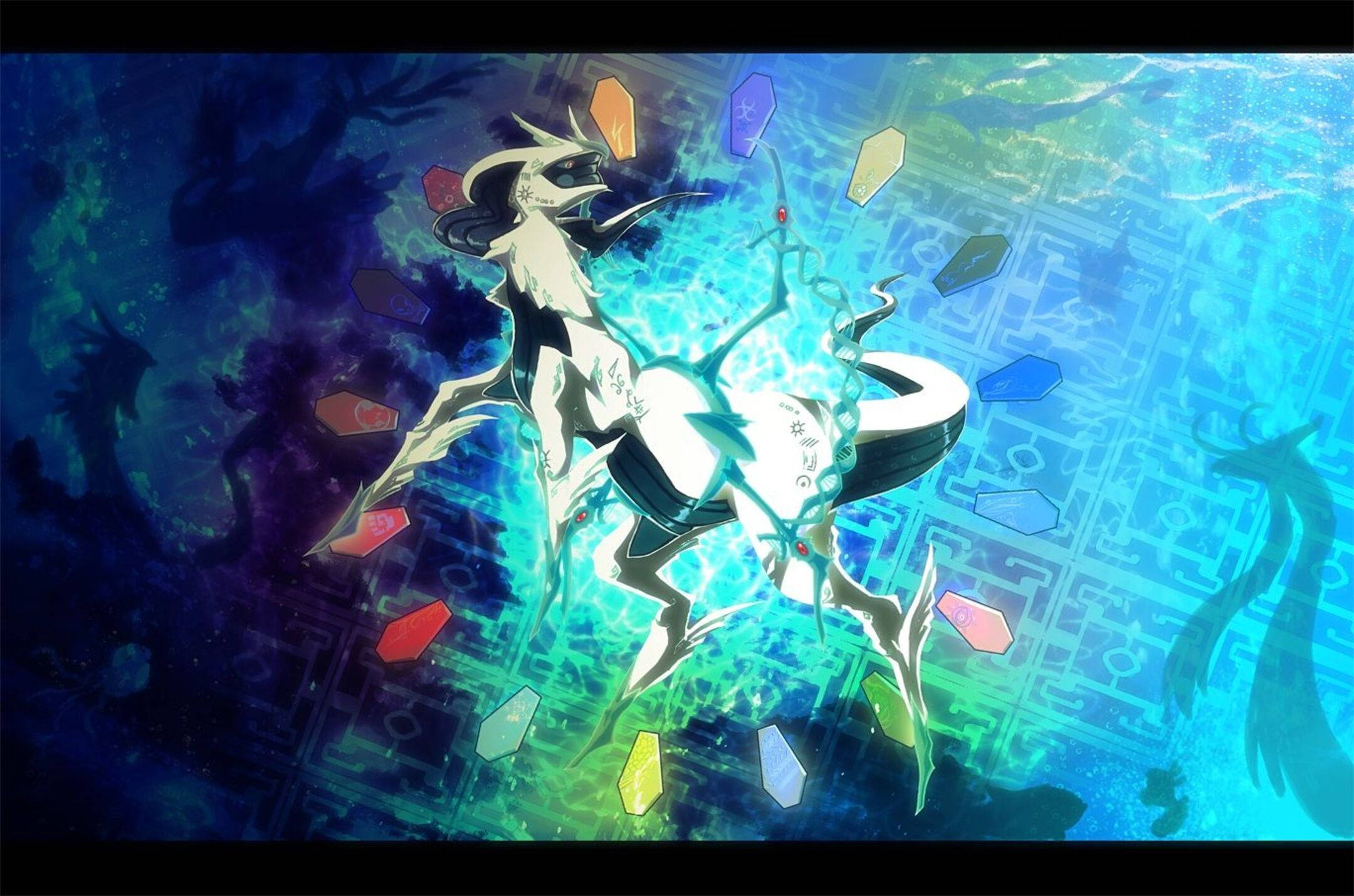 Arceus, glowing white anime deer, black markings, Full HD Desktop Wallpaper