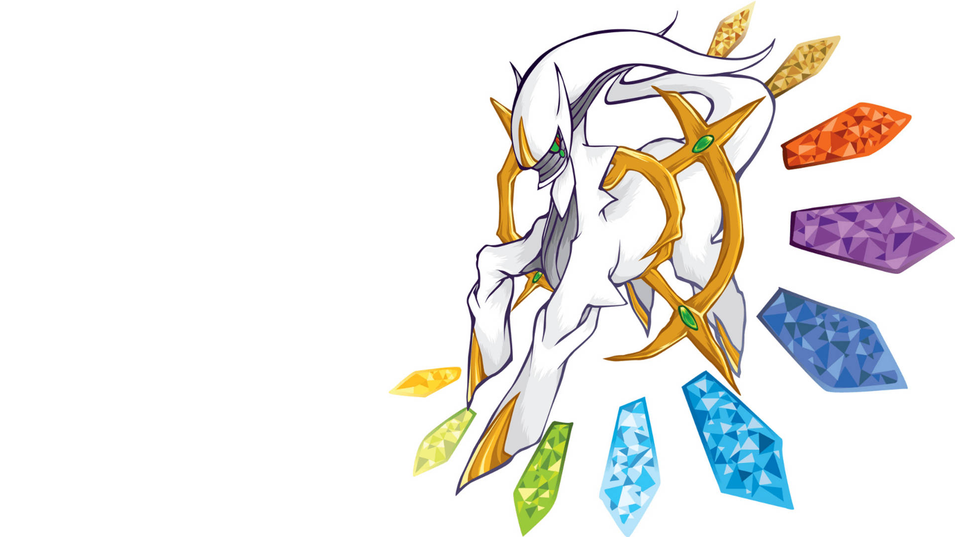 Arceus, white and gold armored, green eyes, Full HD Desktop Wallpaper