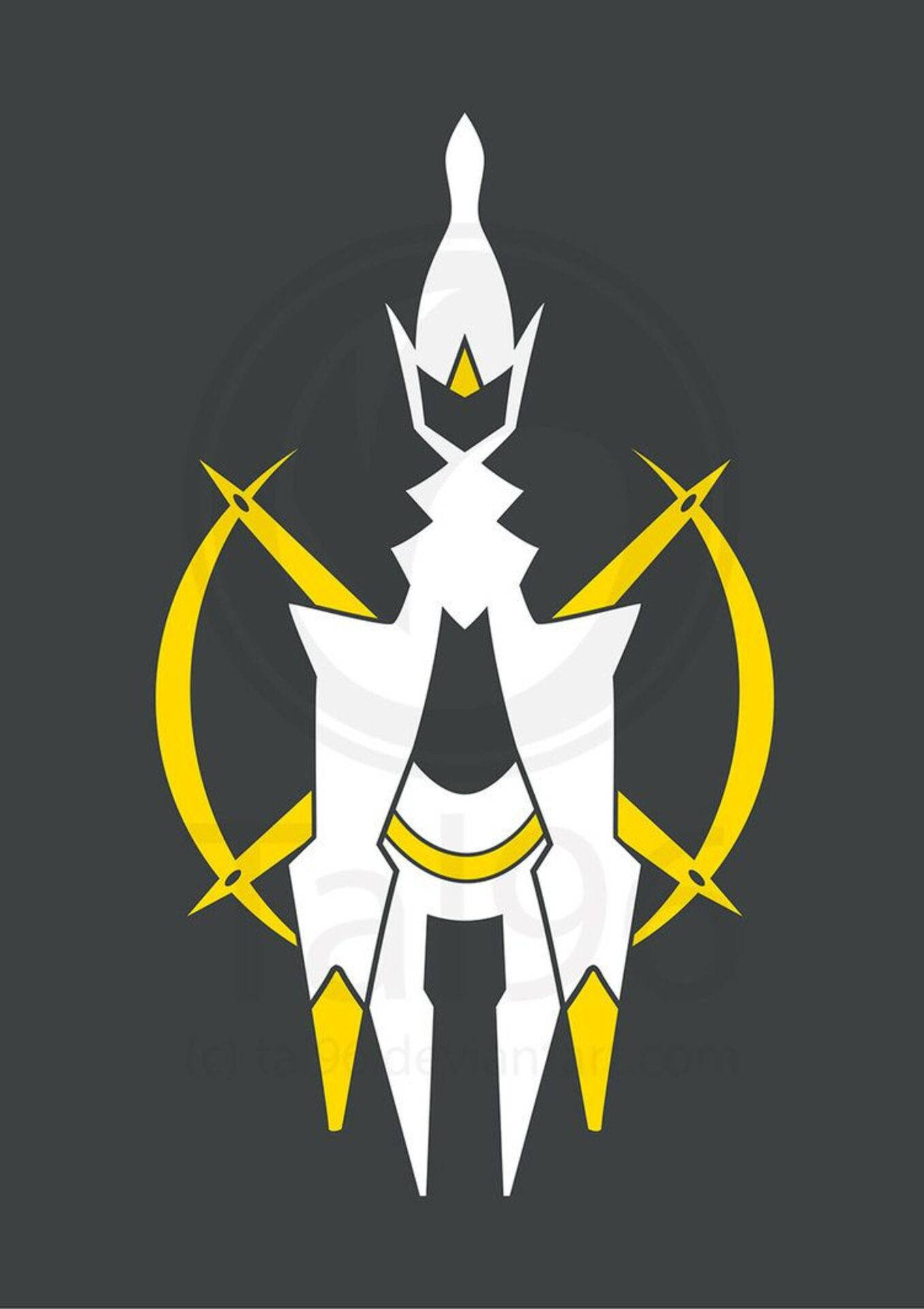 Arceus, white and yellow warrior figure, crossed swords, Full HD Phone Wallpaper