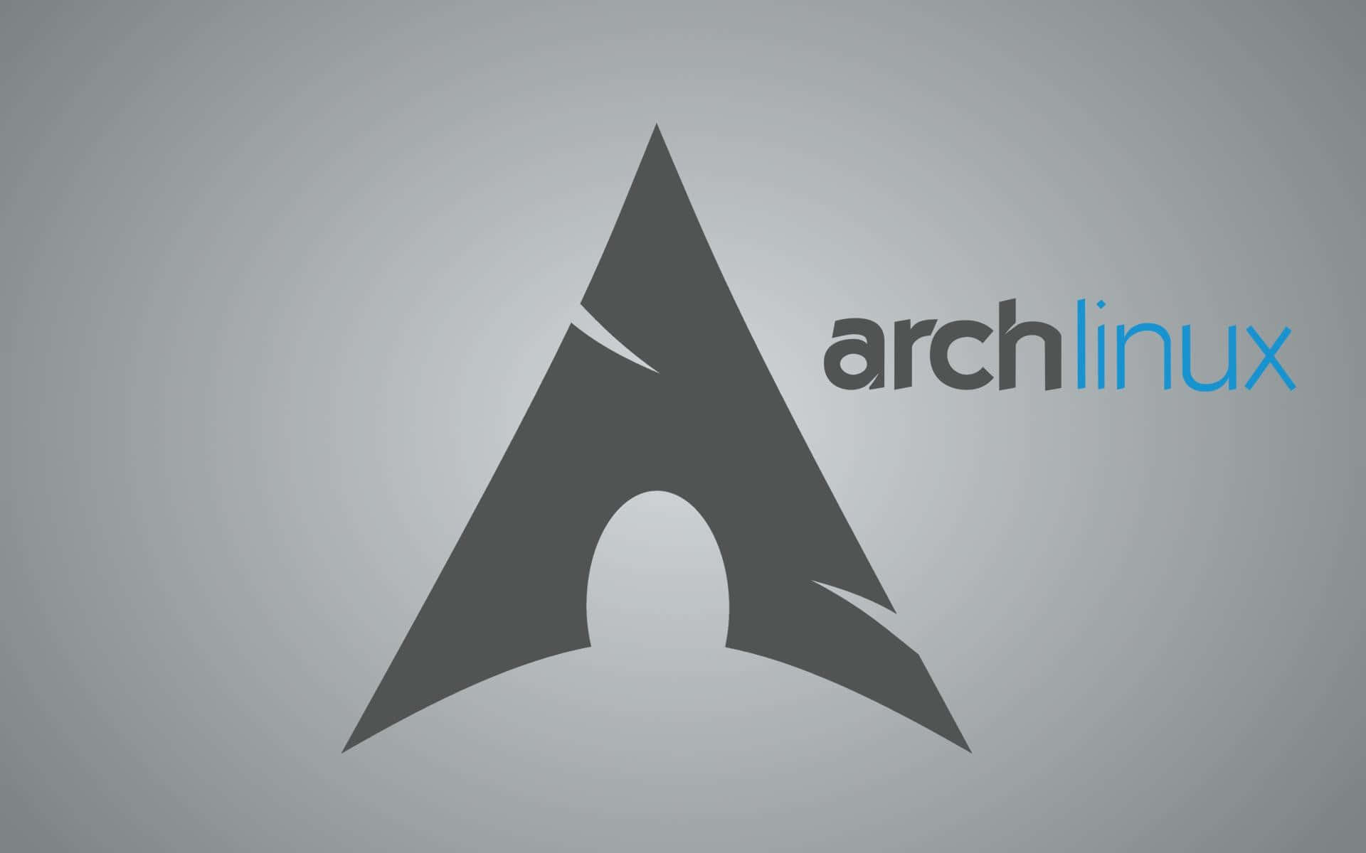 Arch Linux, dark gray 'A', blue text, Full HD Desktop Wallpaper