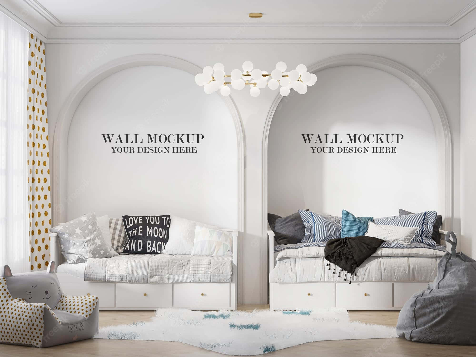arch, wall, white daybeds, Full HD Desktop Wallpaper