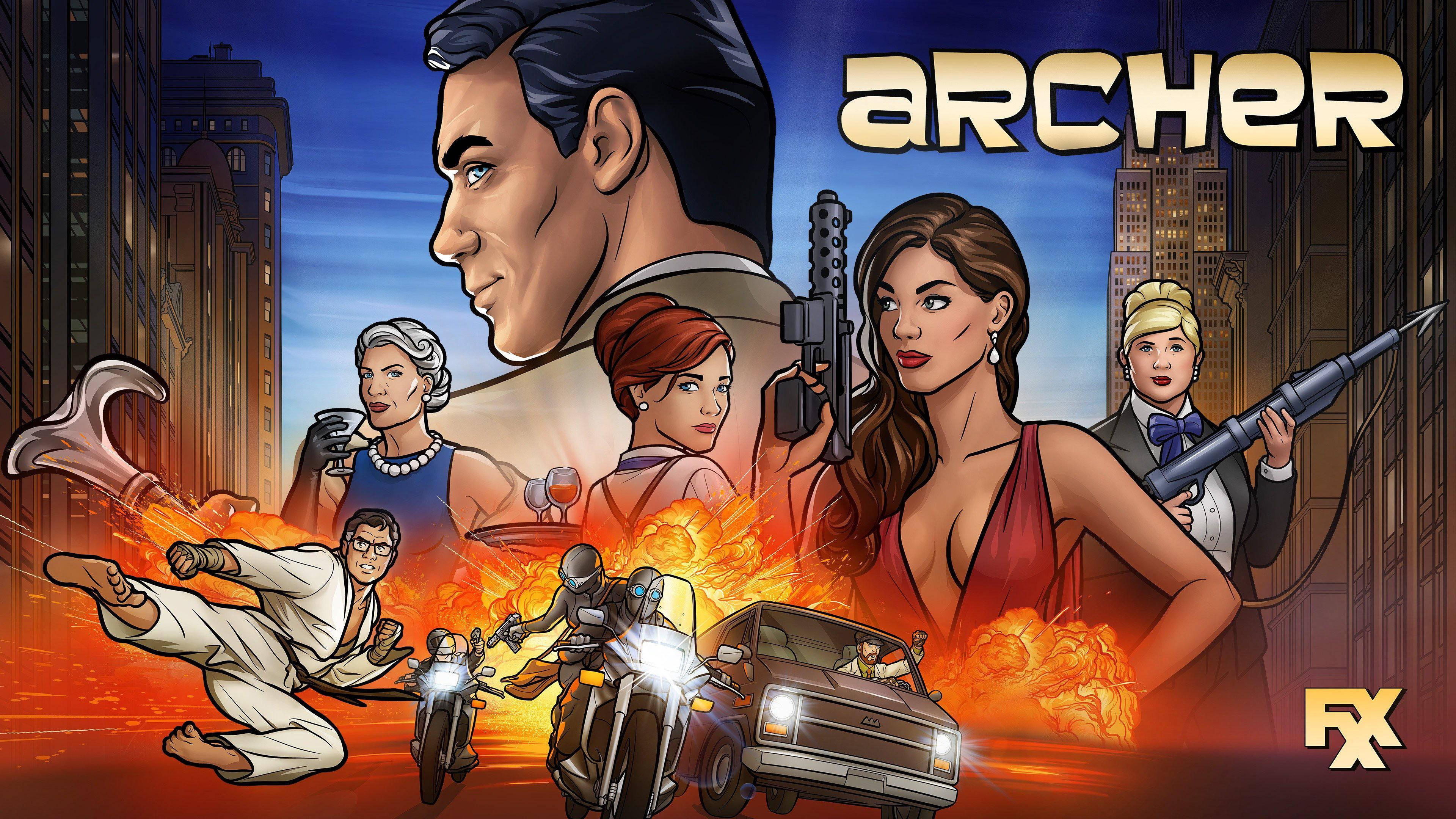 Archer, fiery background, explosions, 4K Desktop Wallpaper