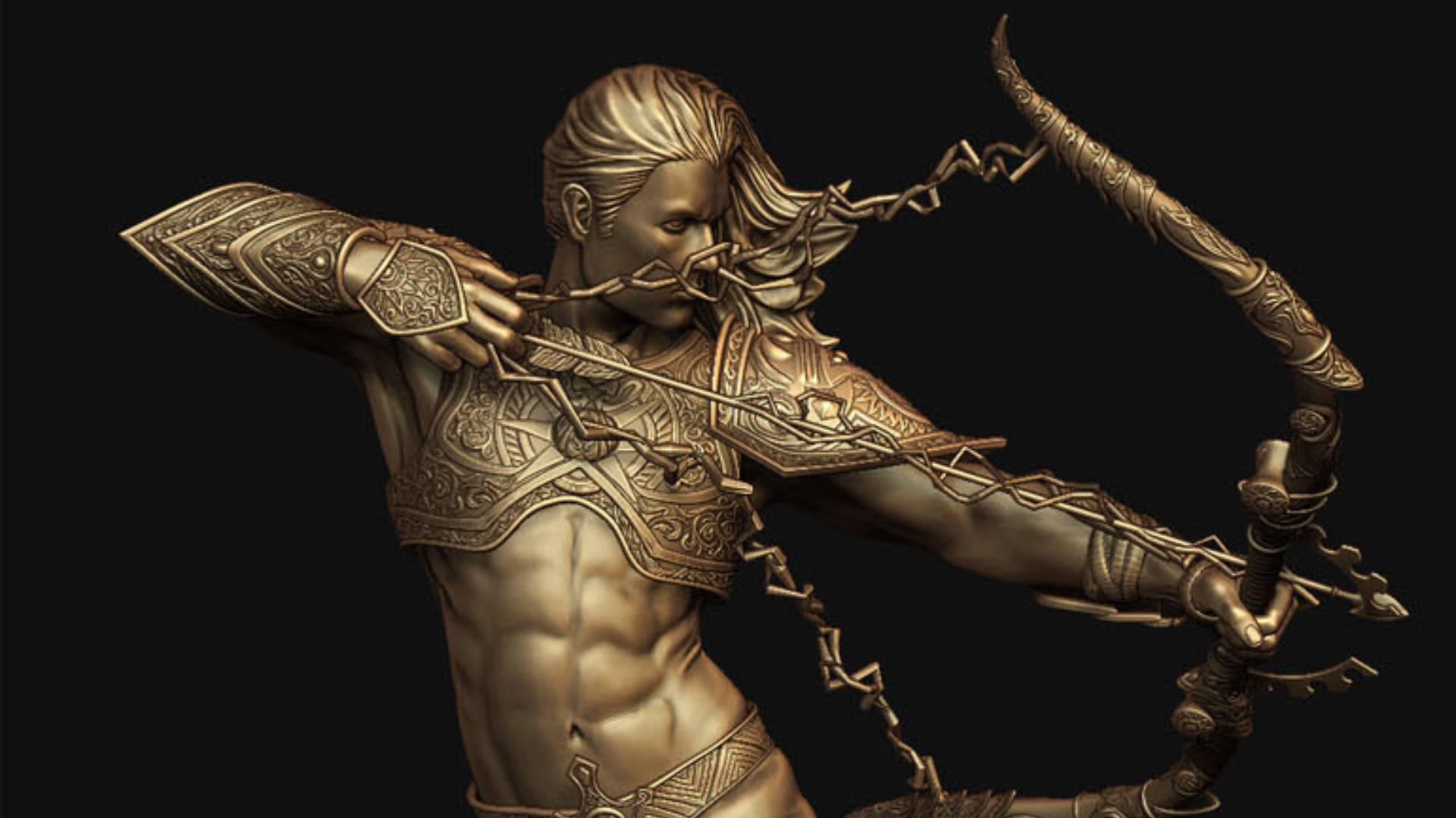 archery statue, bronze-toned, armored archer, Full HD Desktop Wallpaper