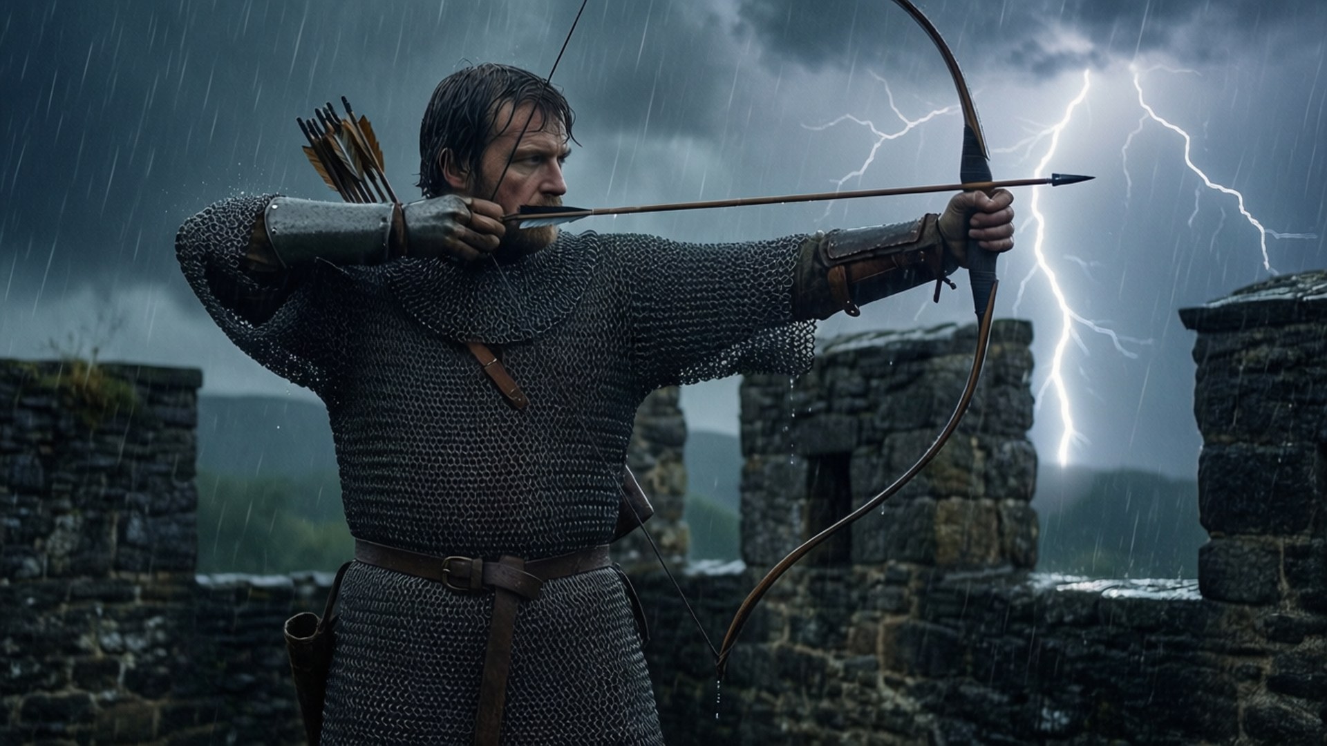 medieval knight, chainmail, bow, Full HD Desktop Wallpaper