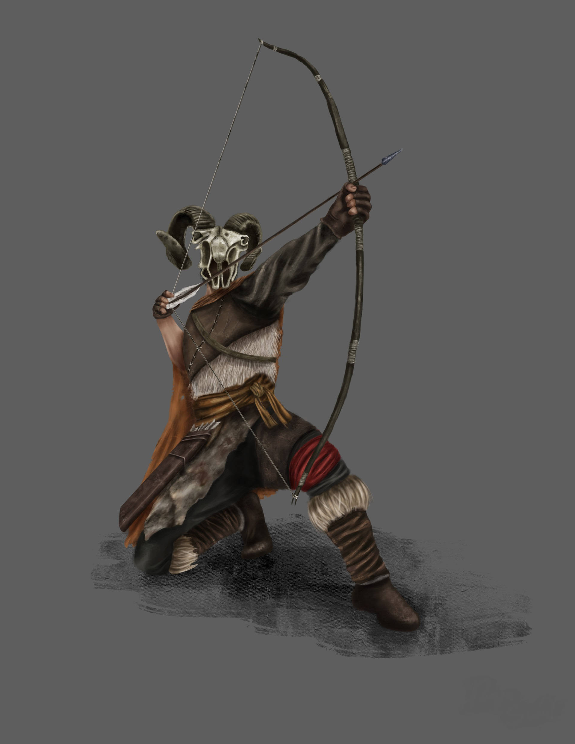 Archery Warrior, fur and bone armor, ram skull helmet, Full HD Phone Wallpaper