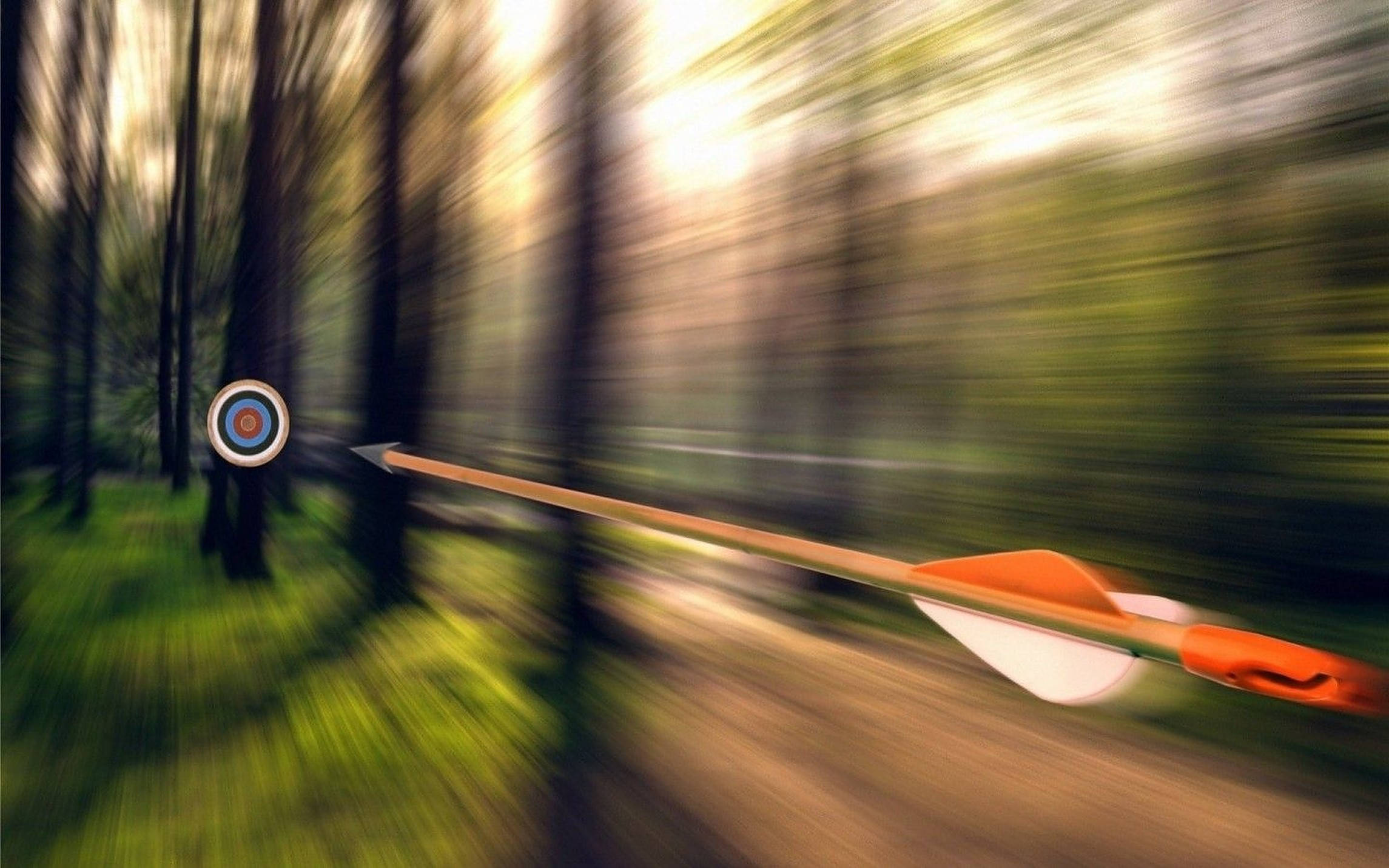 archery target, arrow, orange fletching, Full HD Desktop Wallpaper
