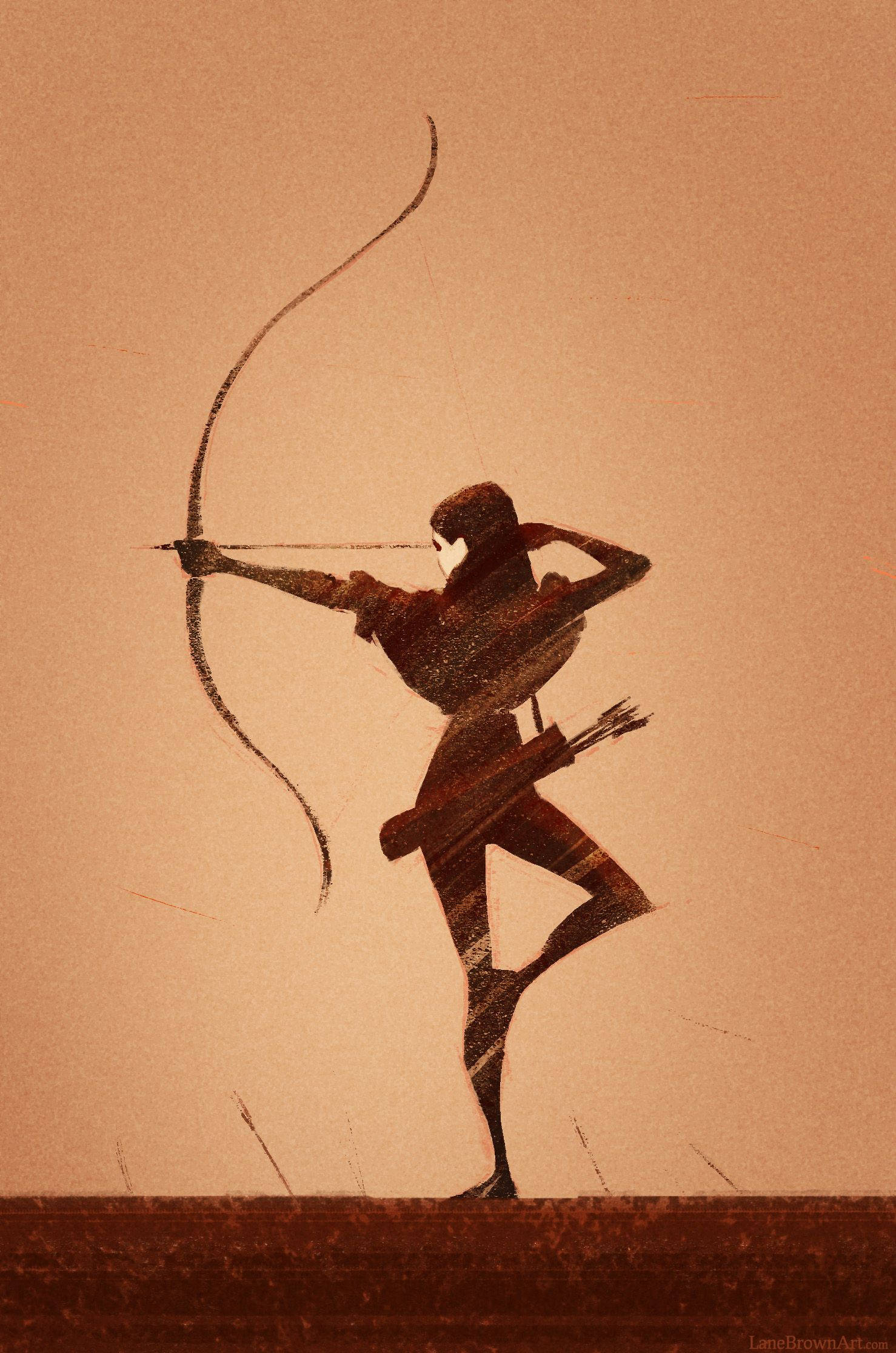 archery, silhouette, sepia-toned sky, Full HD Phone Wallpaper