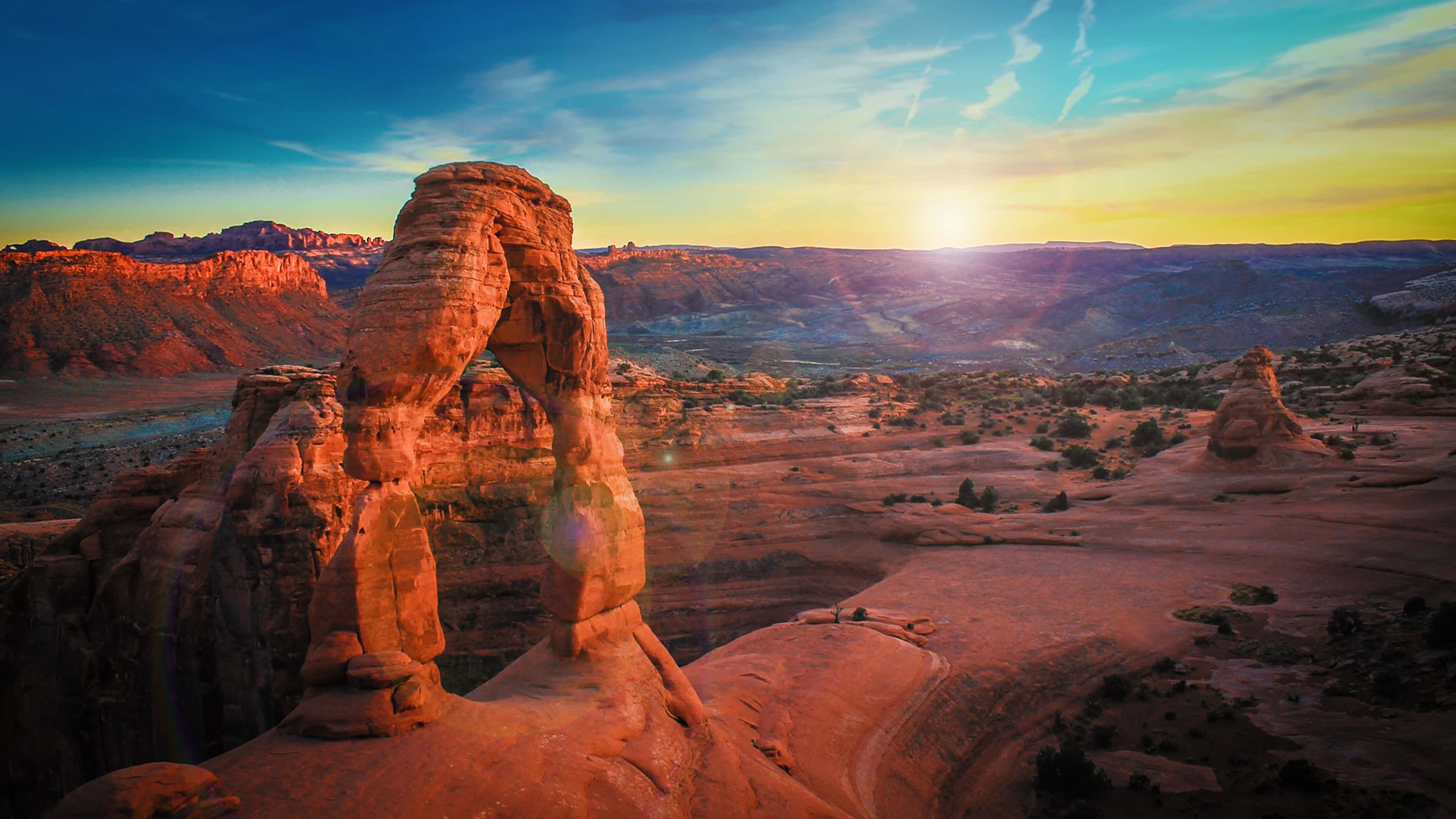 Arches National Park, sunset, red rock arch, 4K Desktop Wallpaper