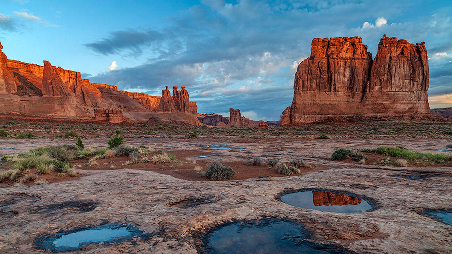 Arches National Park, red sandstone formations, sunset, Full HD Desktop Wallpaper