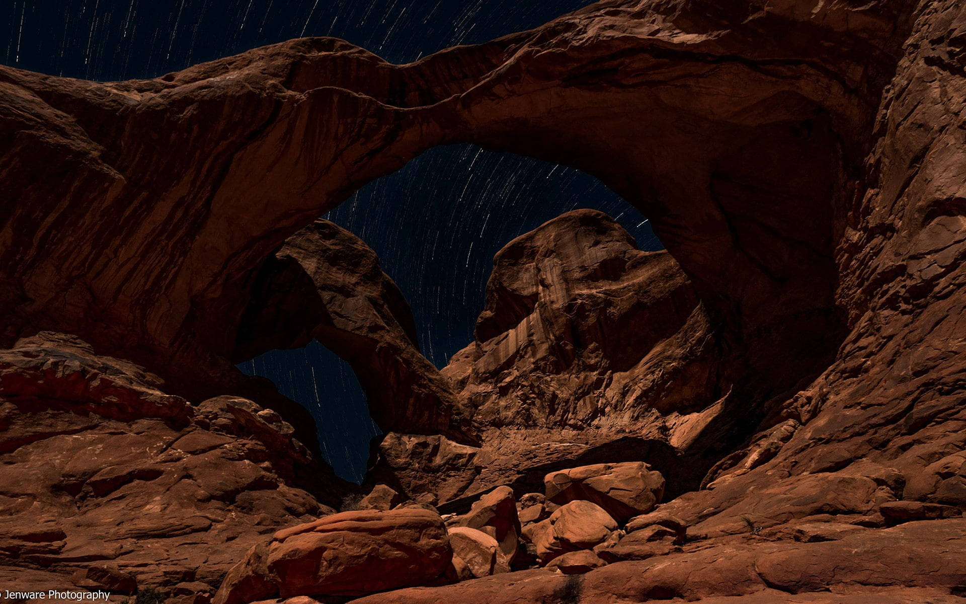 Arches National Park, red sandstone arch, star trails, Full HD Desktop Wallpaper