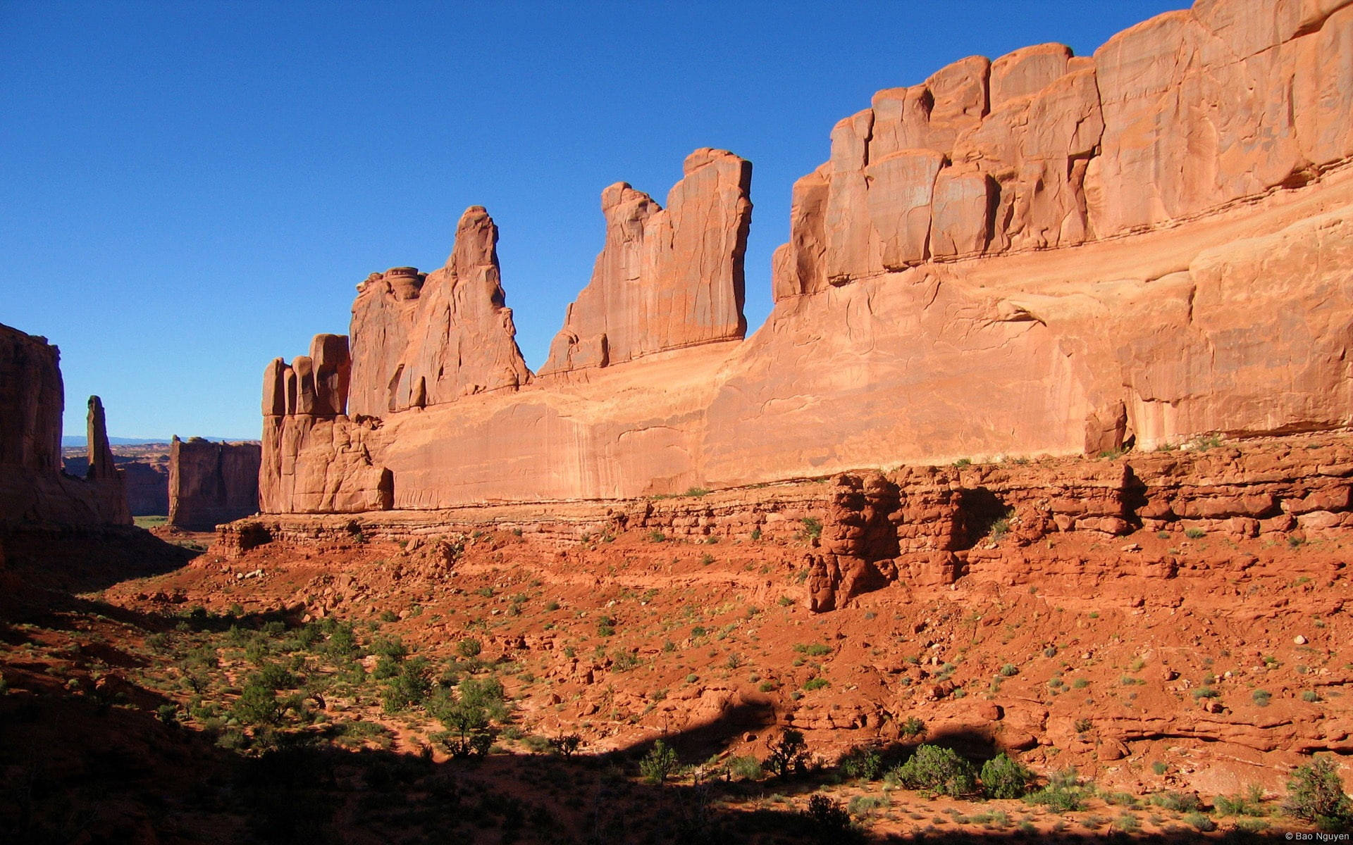 Arches National Park, red sandstone formations, clear blue sky, Full HD Desktop Wallpaper
