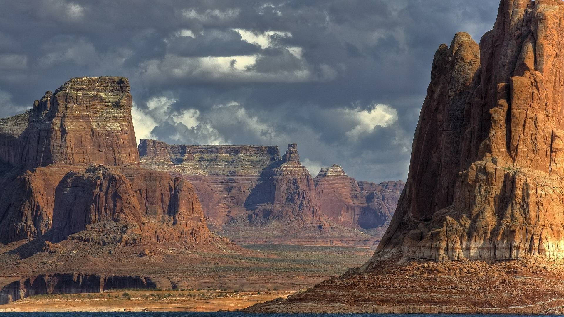 Arches National Park, red rock formations, moody sky, Full HD Desktop Wallpaper