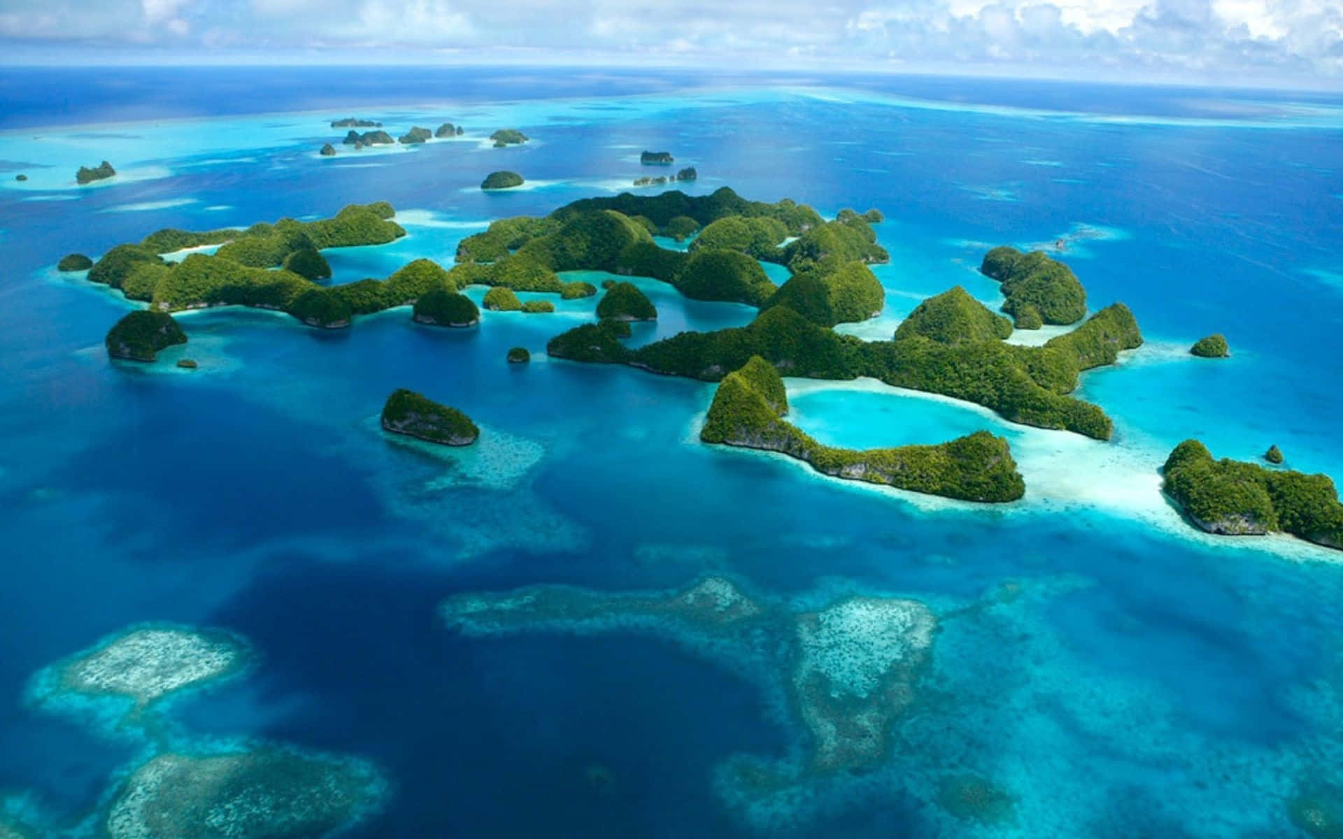 tropical archipelago, lush green islands, vibrant turquoise ocean, Full HD Desktop Wallpaper