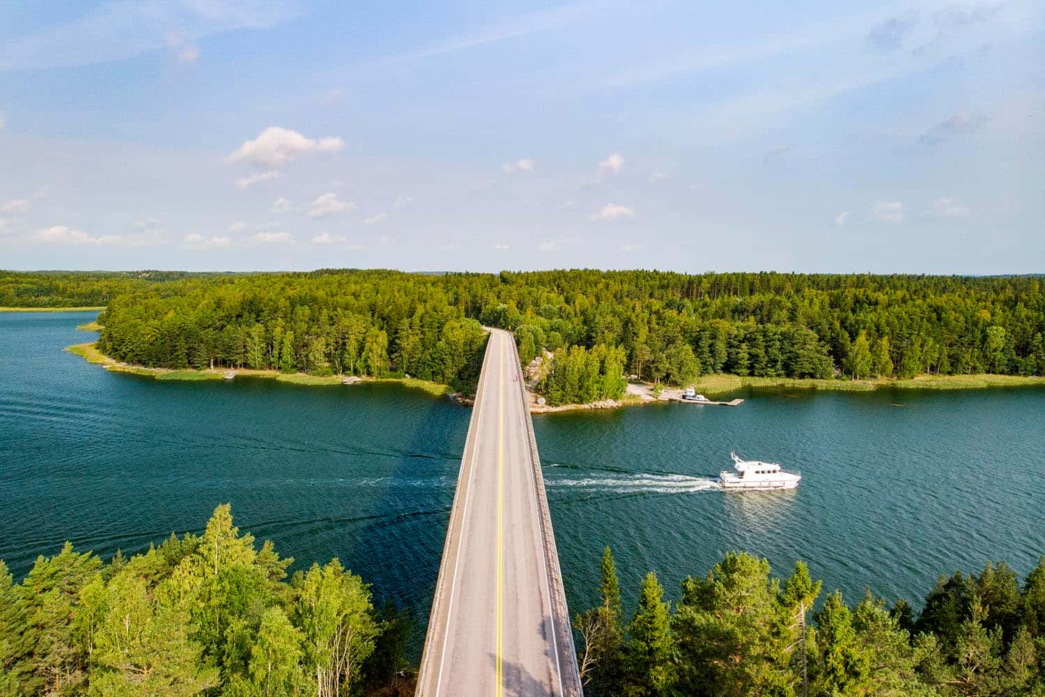 archipelago, bridge, deep blue lake, HD Desktop Wallpaper