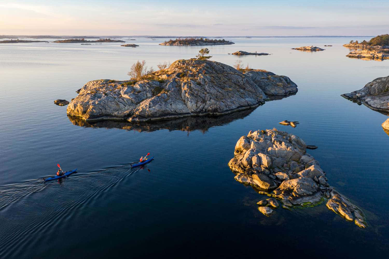 sunset, kayaking, archipelago, HD Desktop Wallpaper