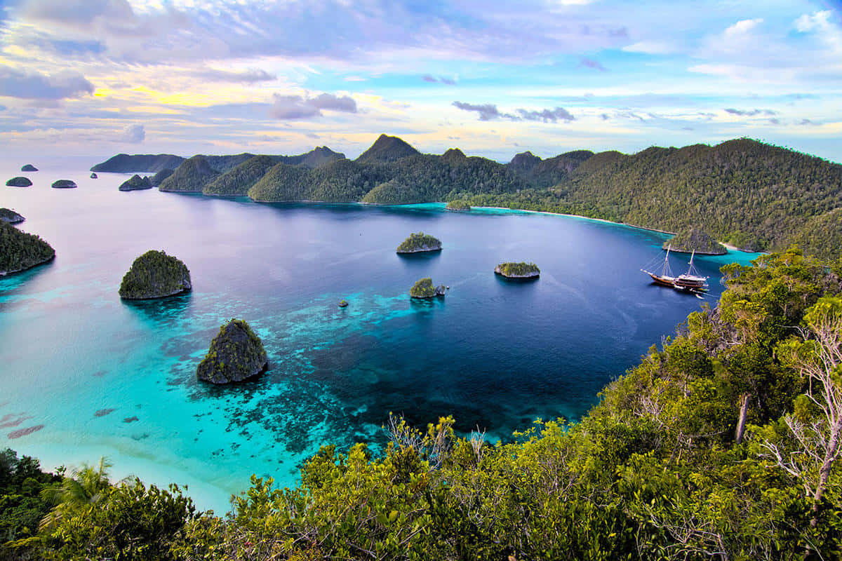 tropical archipelago, sunset, turquoise lagoon, SD Desktop Wallpaper