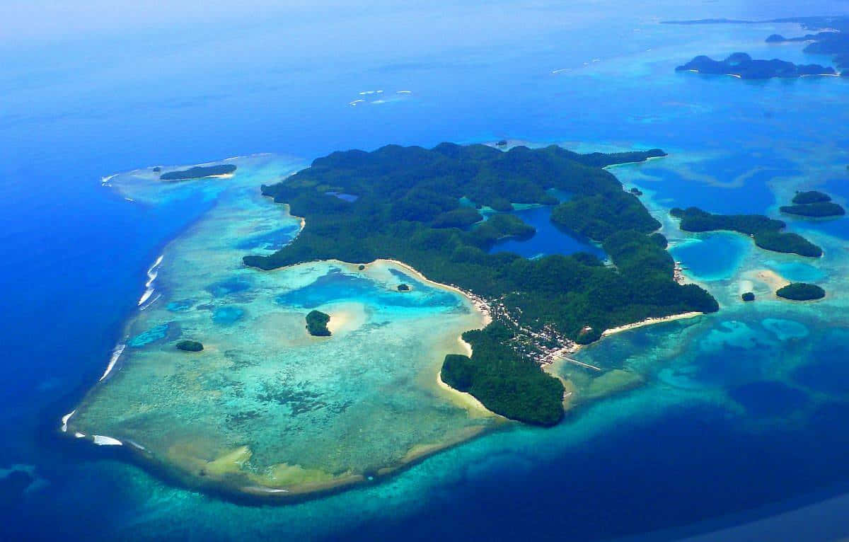 tropical archipelago, aerial view, lush green island, SD Desktop Wallpaper