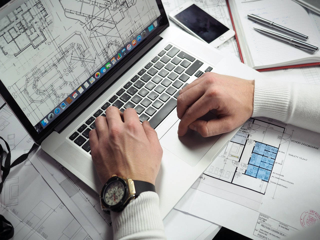Architect, digital plan, laptop, HD Desktop Wallpaper