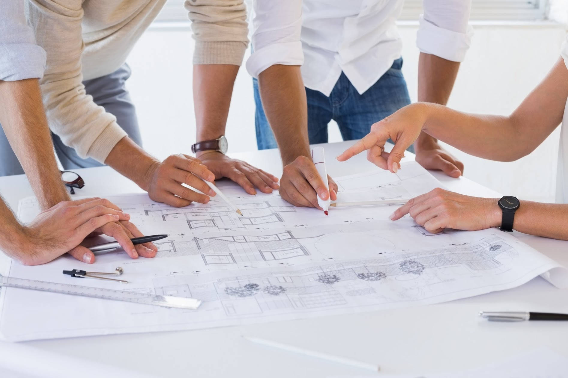 Architect Team Designer Work Plan, blueprints, markers, HD Desktop Wallpaper