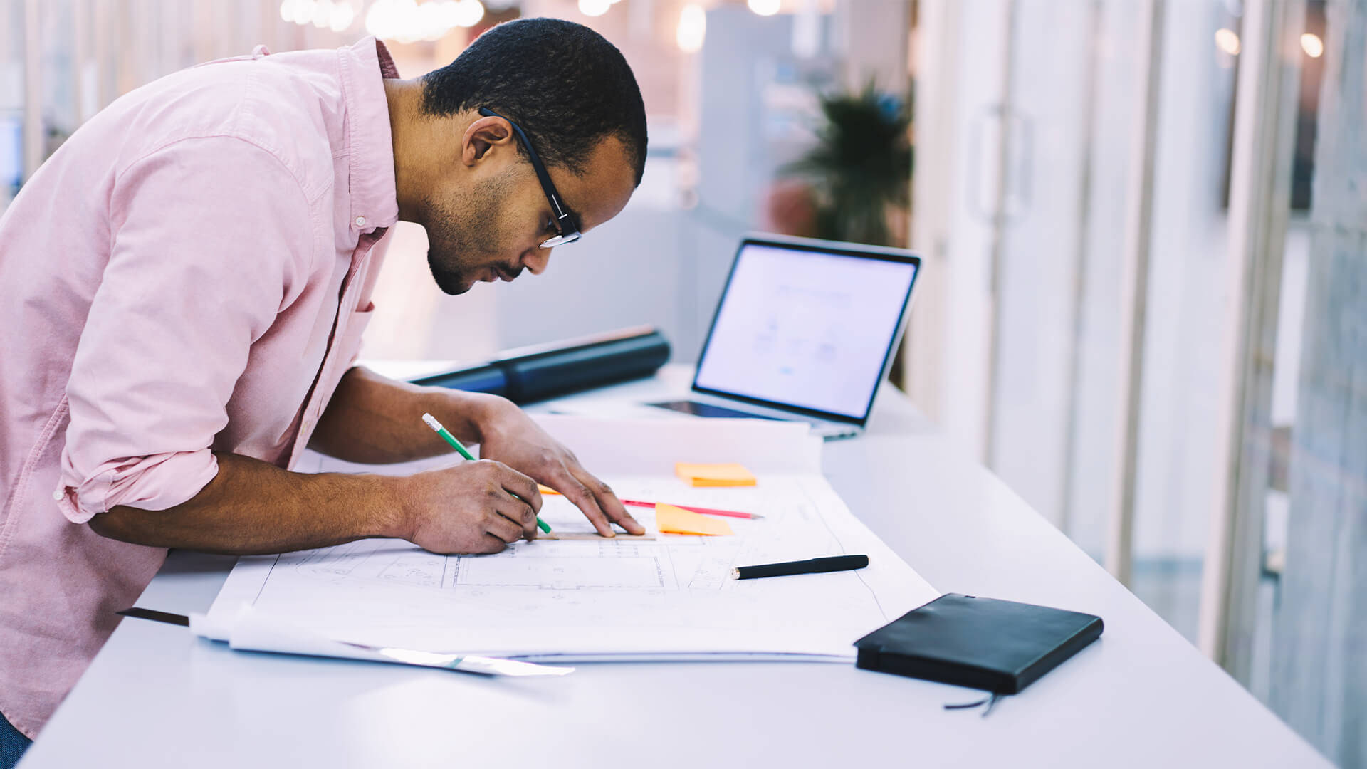 Architect, glasses, desk, Full HD Desktop Wallpaper