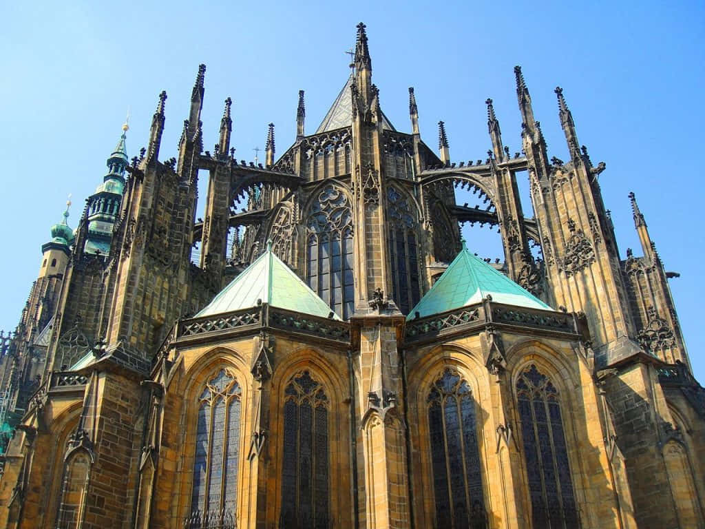 Gothic cathedral, intricate spires, stained glass windows, SD Desktop Wallpaper